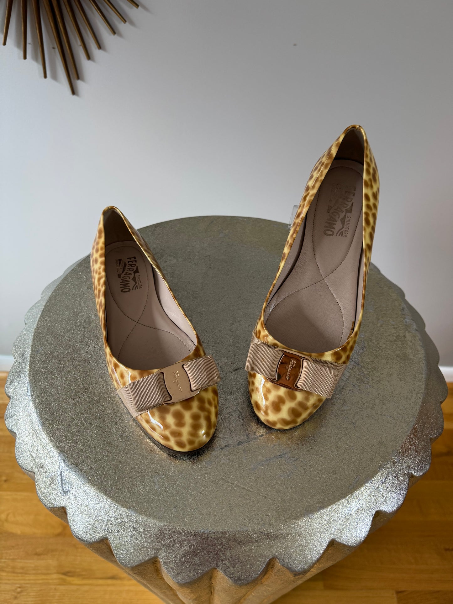 Salvatore Ferragamo - Patent Leather Animal Print Varina Ballet Flats