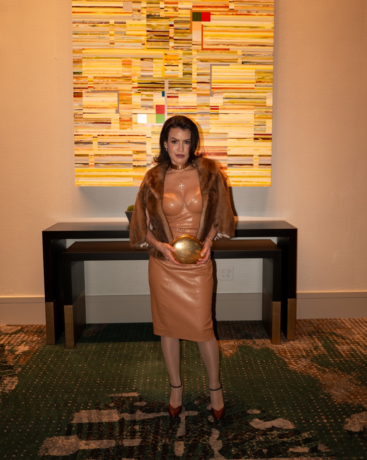 Honey Birdette - Tan Leatherette Midi Dress