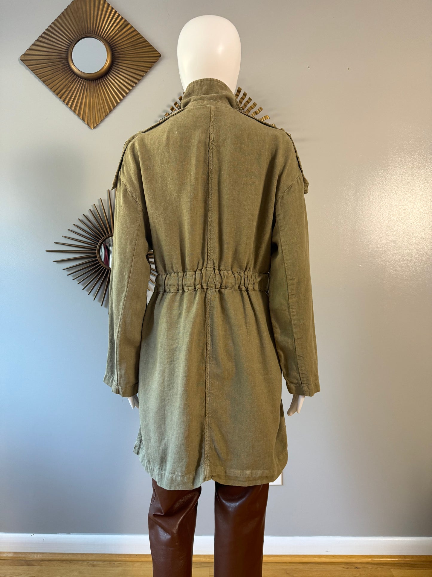 ZARA - Khaki Green Linen Trench Jacket
