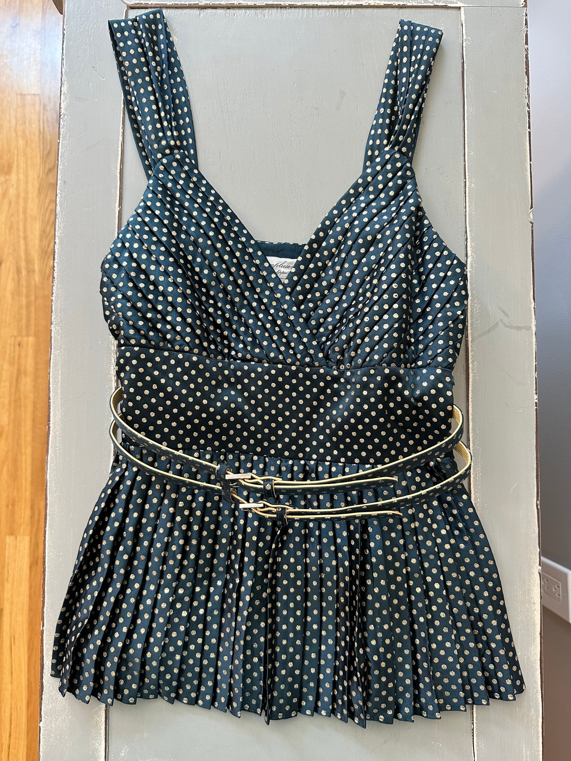 Adam Lippes - Green W/ Gold Polka Dots Top-Chic Couture Closet ATL