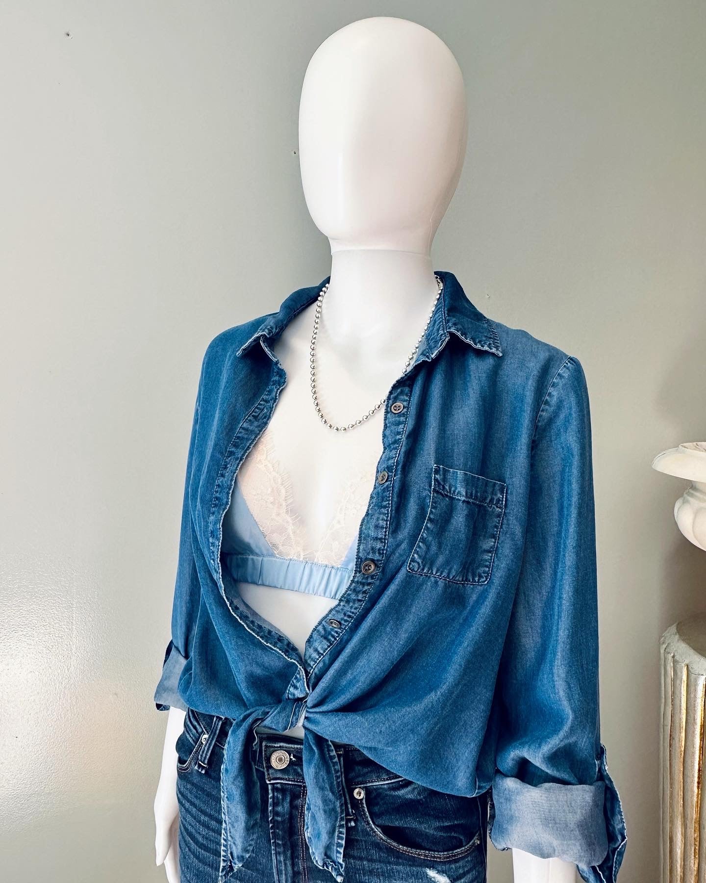 Forever 21 - Blue Denim Front Tie Crop Top