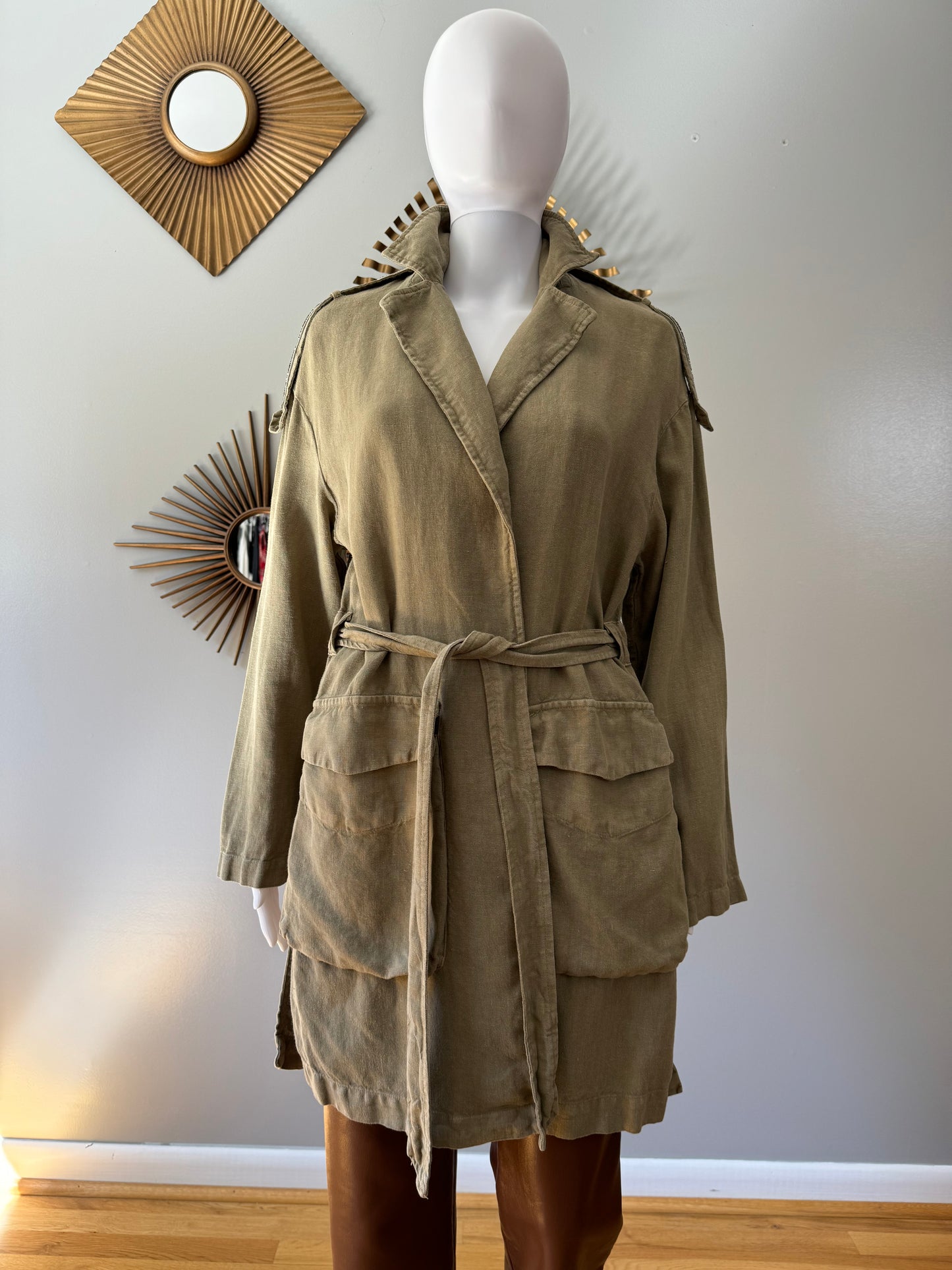 ZARA - Khaki Green Linen Trench Jacket