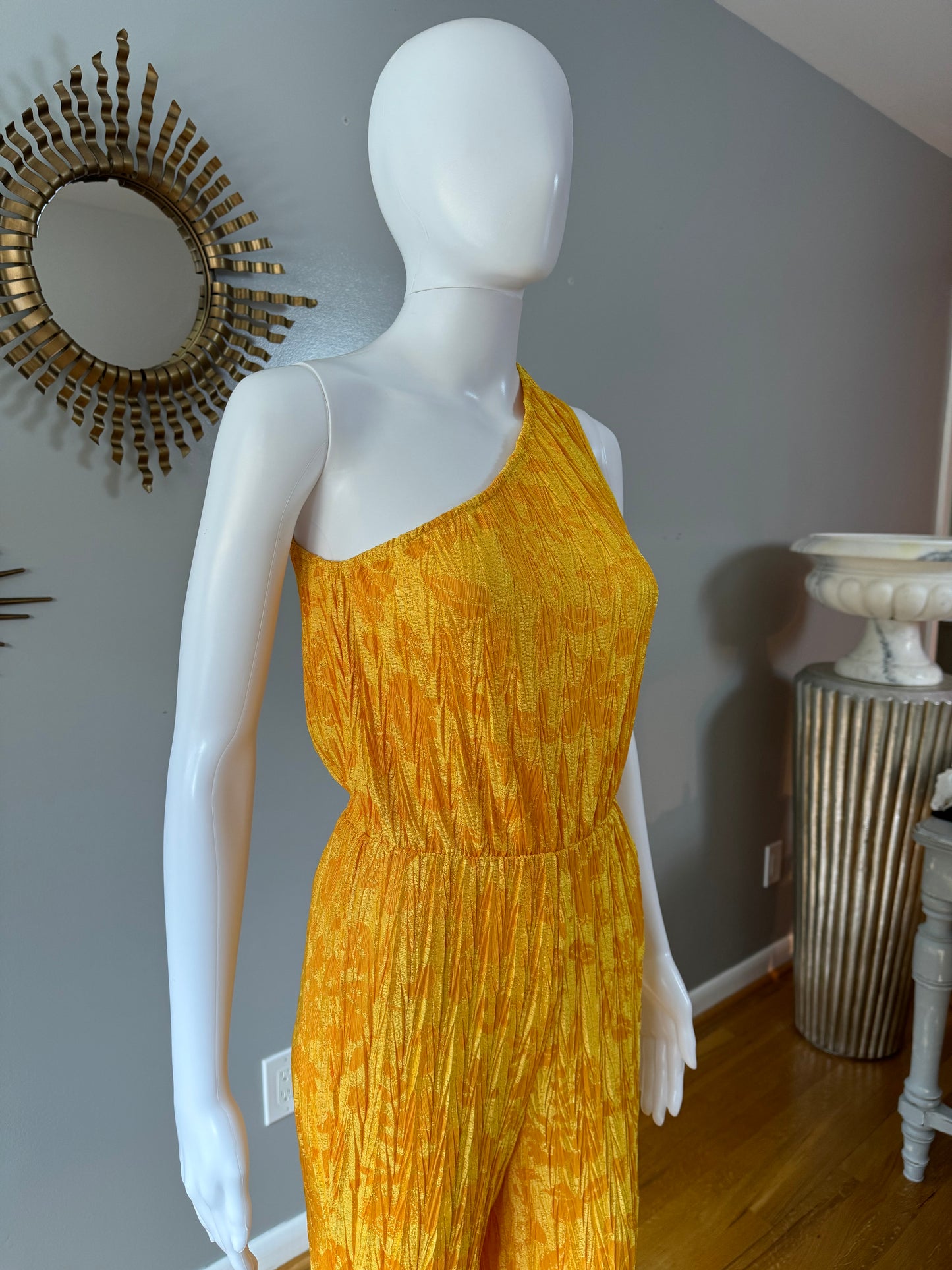 Zara - Gold Jacquard One Shoulder Jumpsuit