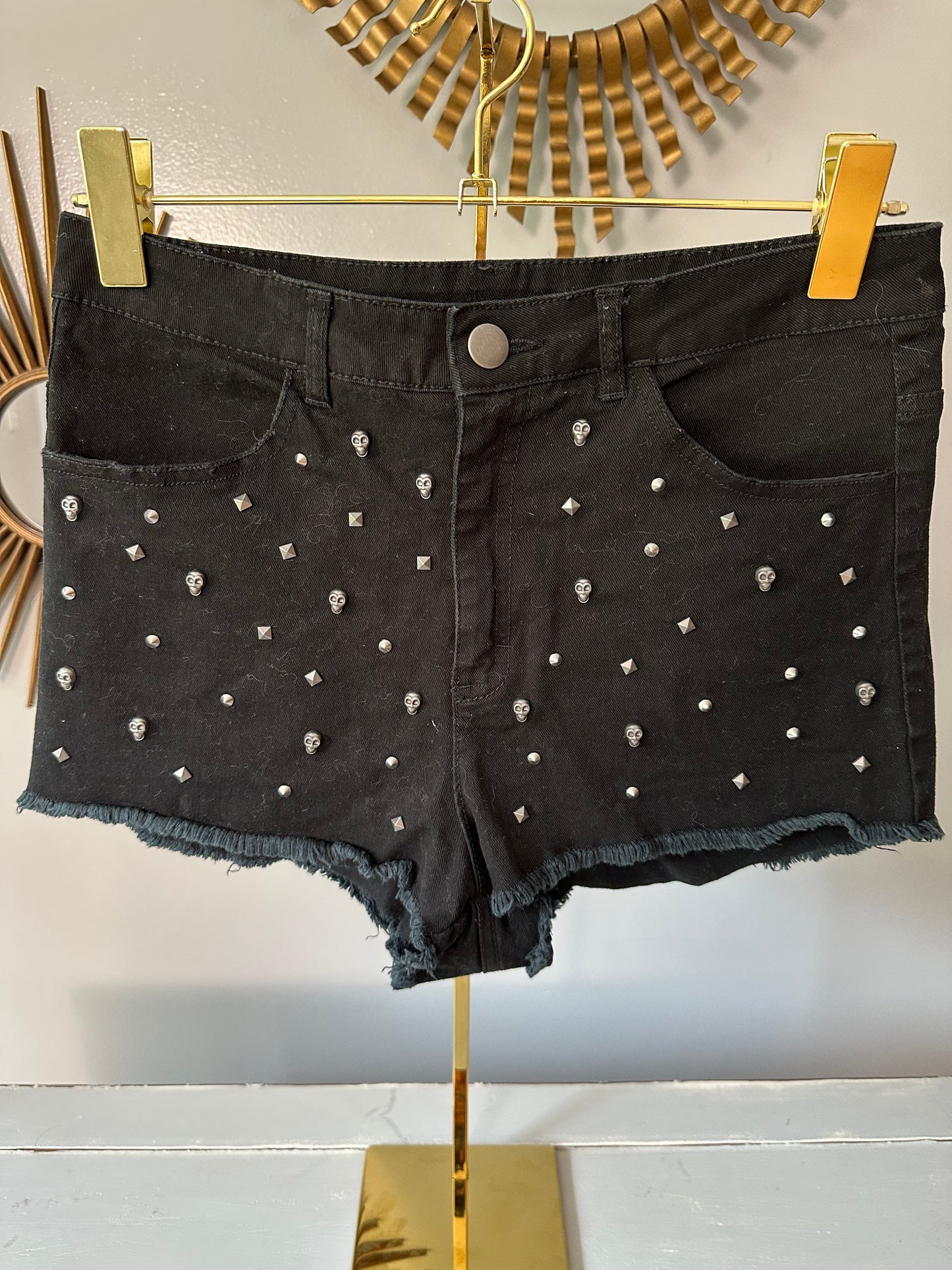 H&M Divided - Black Skull & Spikes High Waist Shorts
