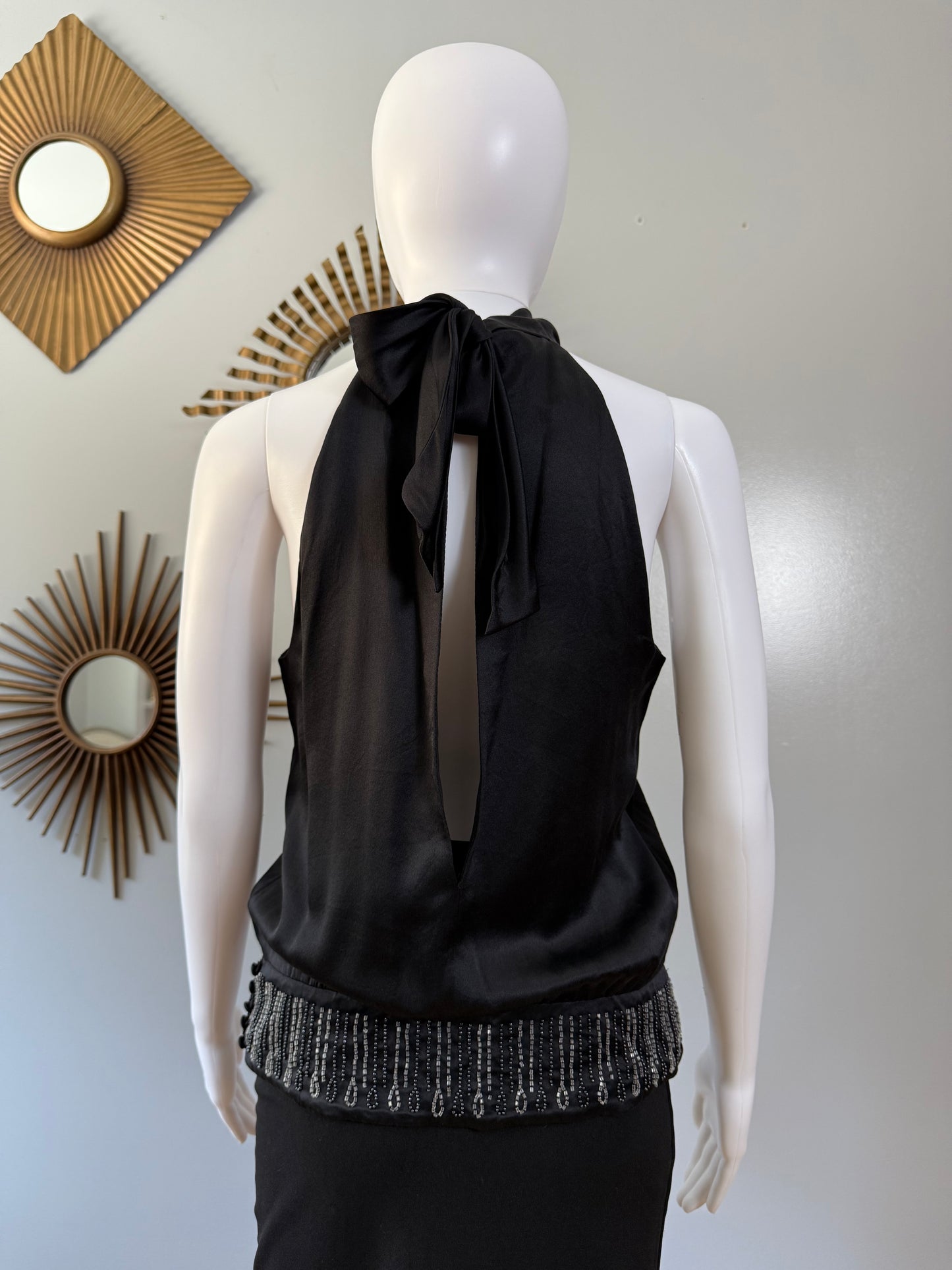 BCBGMaxAzria- Black Beaded Halter Top