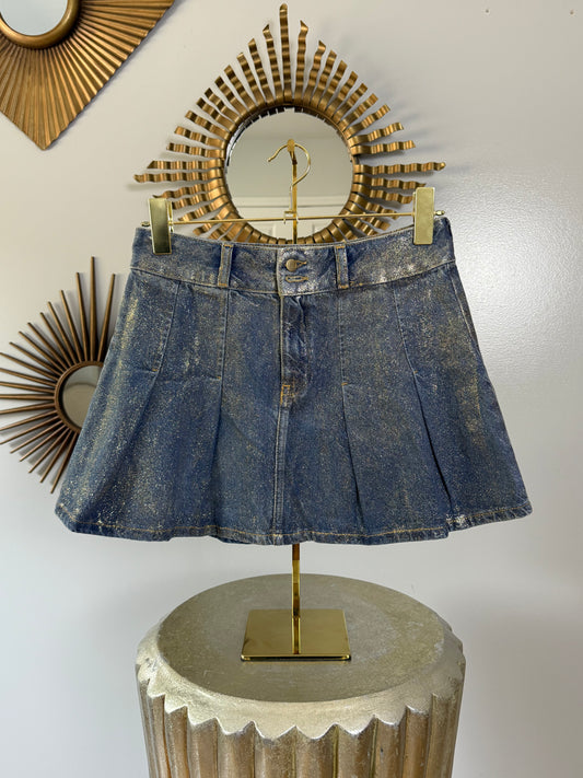 ZARA - Blue Denim Mini Skirt w/ Gold Accents