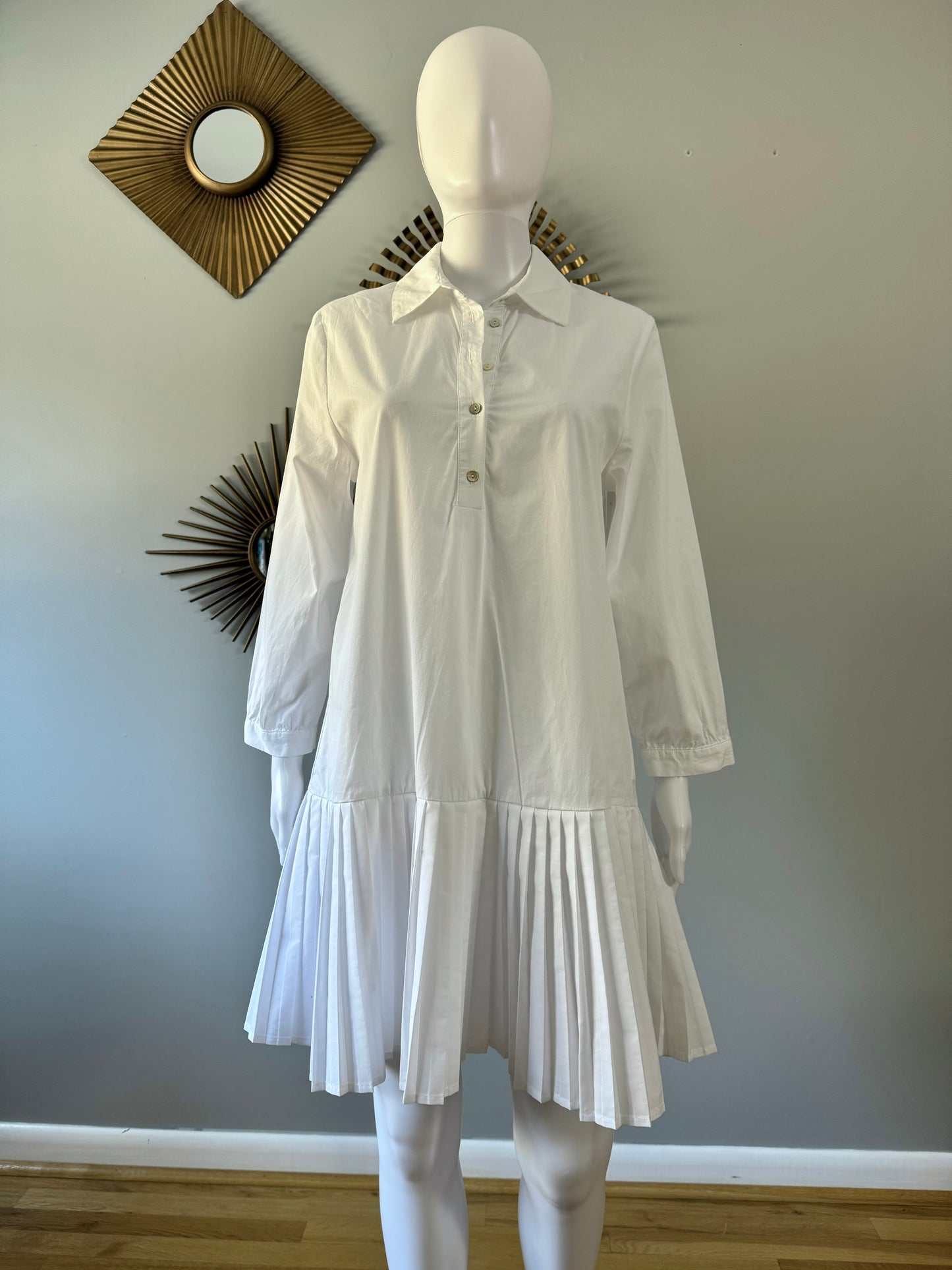 ZARA - White Pleated Skirt Shirt Dress