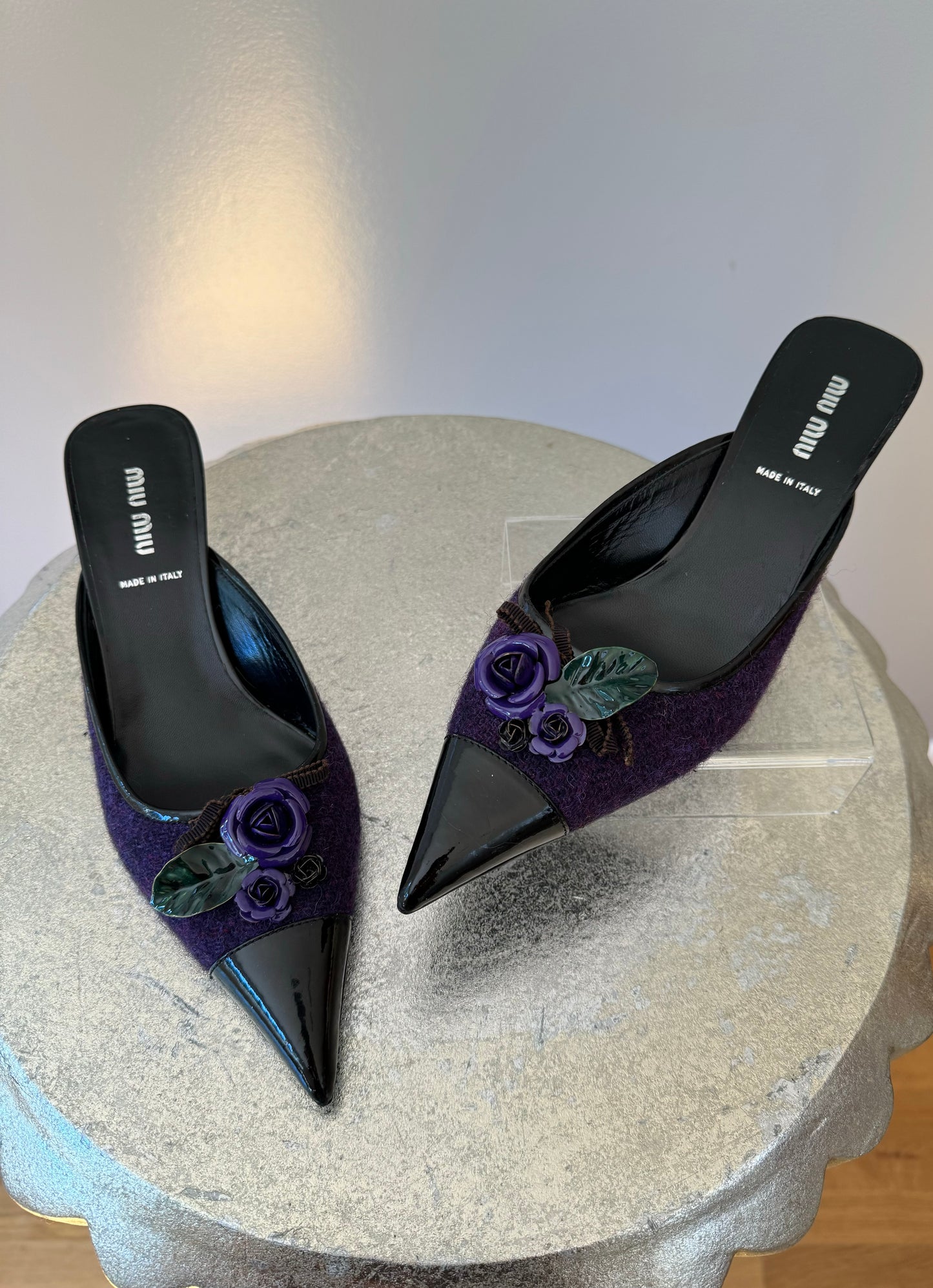 MIU MIU - Purple Rose Tweed Pointed Mules