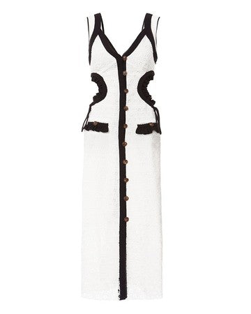 Self Portrait - Black & White Midi Dress w/ Side Cutouts