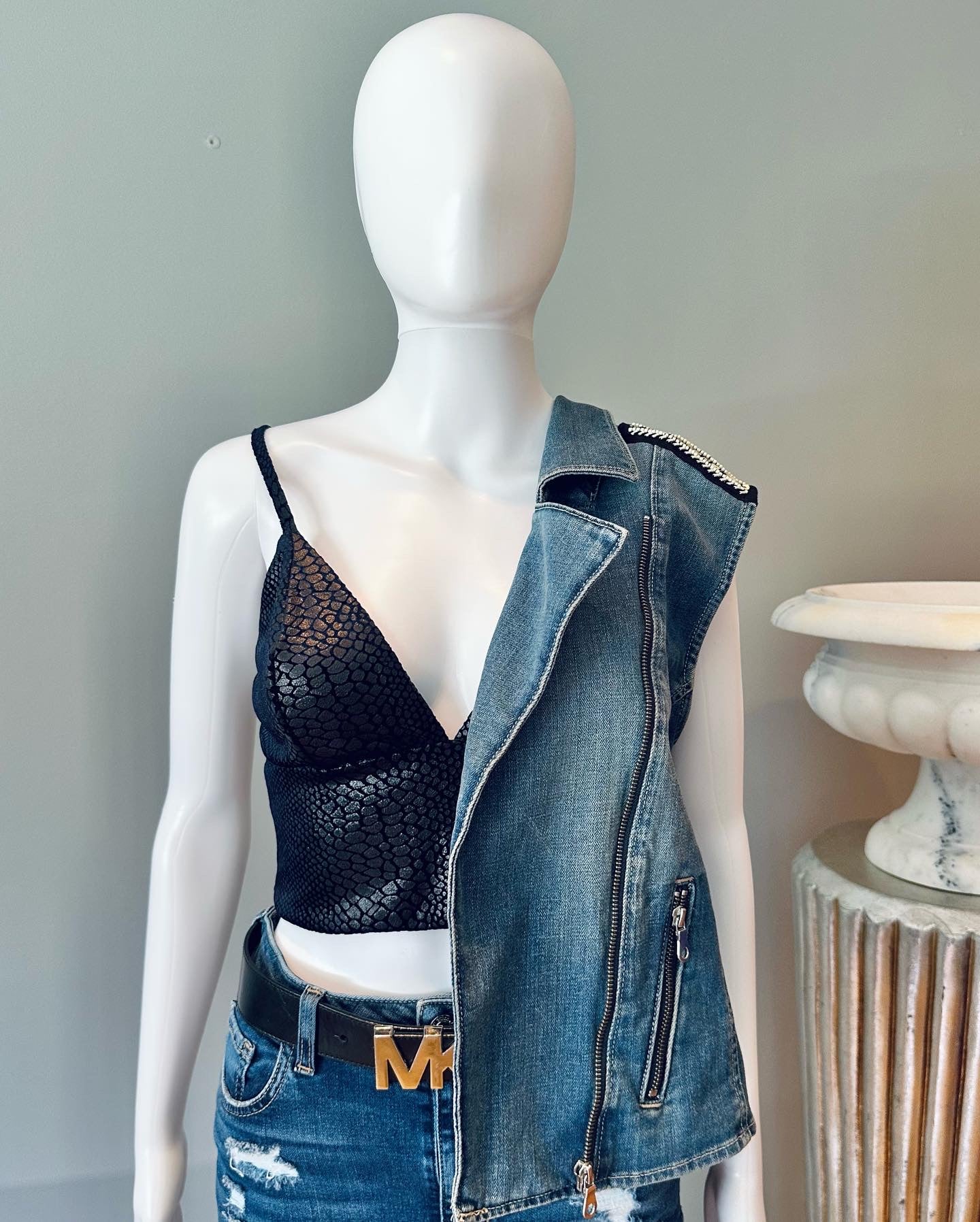 Paige - Chelsea Denim Vest w/ Beaded Shoulder Embellishments