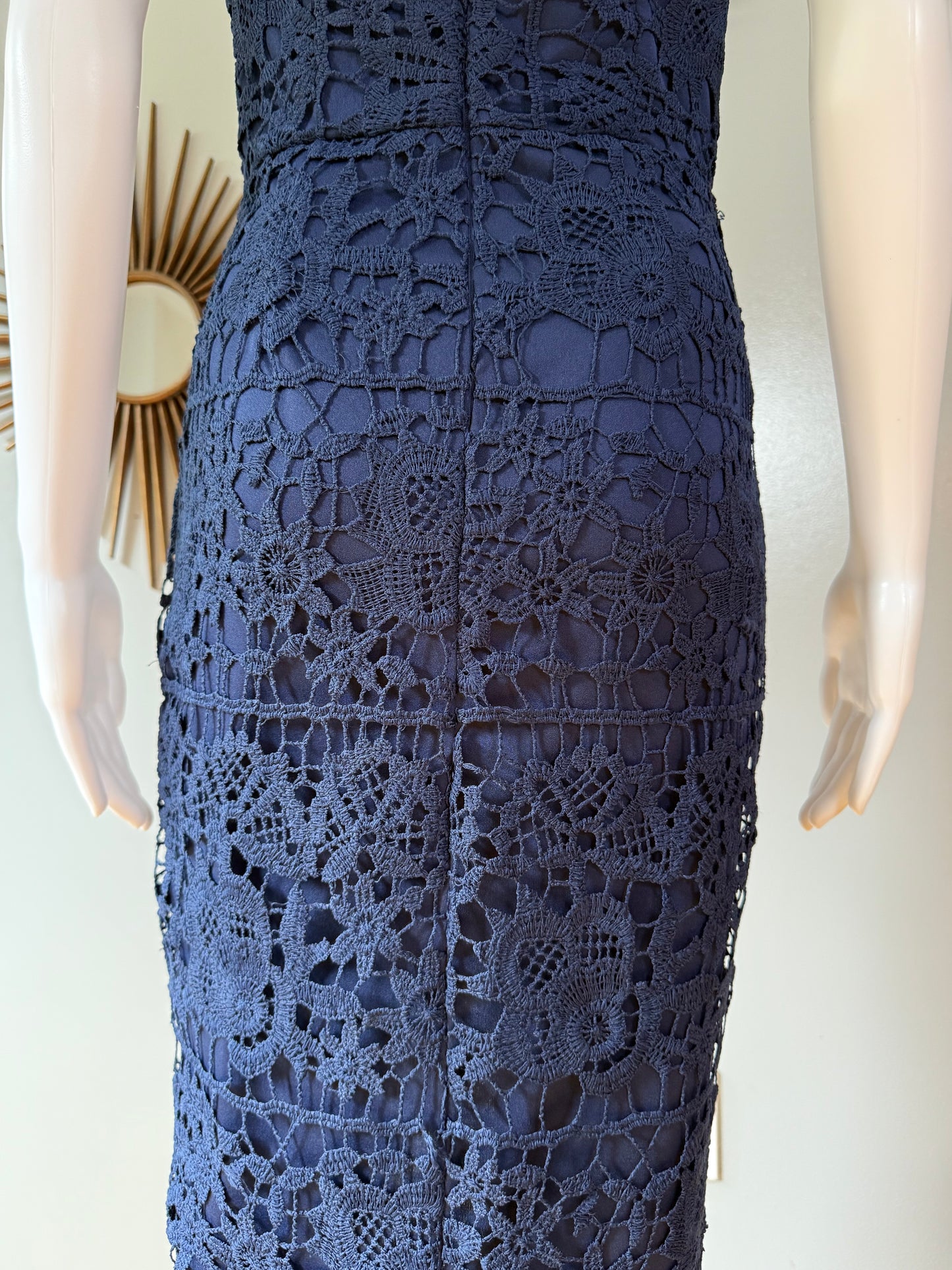 Missguided - Blue Lace High Neck Fishtail Dress
