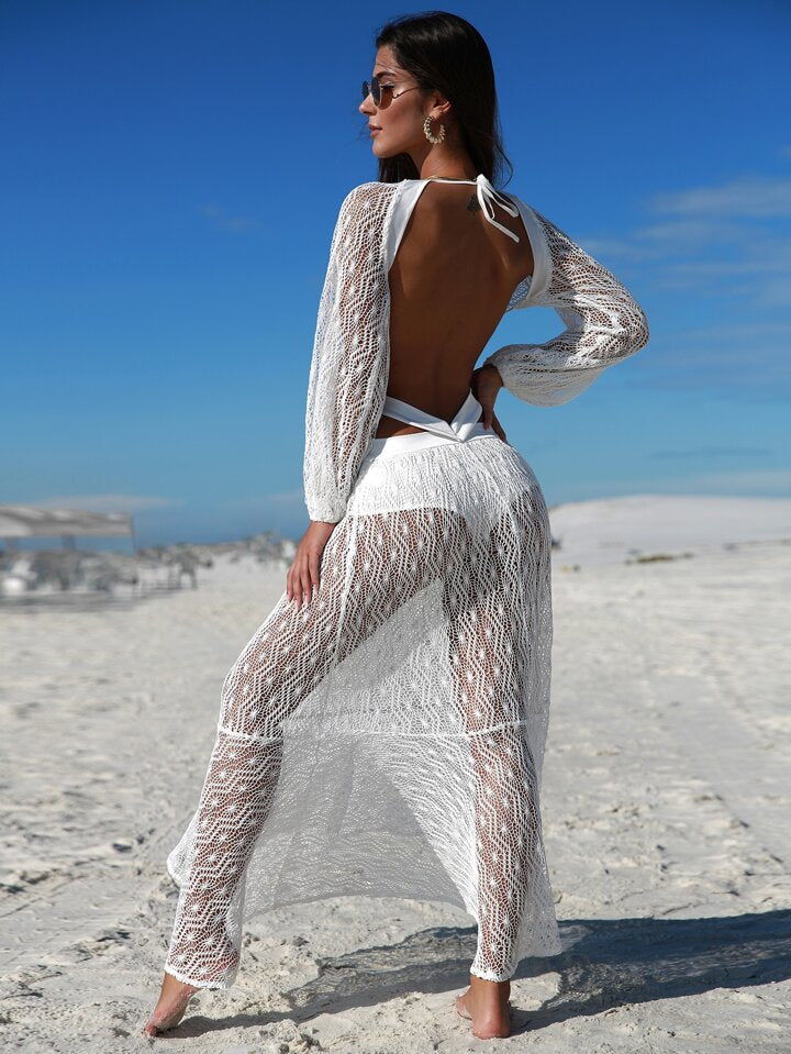 SHEIN - White Lace Cutout Maxi Dress