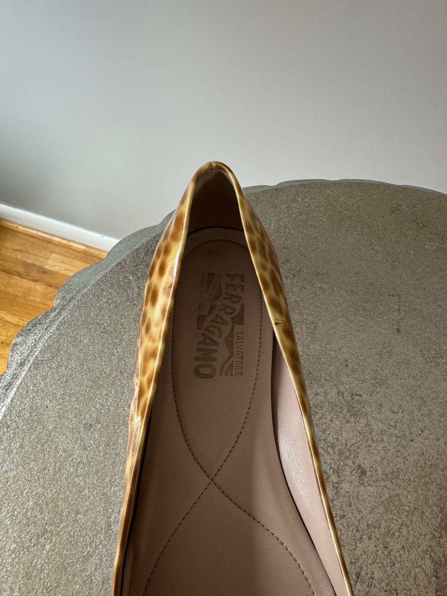 Salvatore Ferragamo - Patent Leather Animal Print Varina Ballet Flats