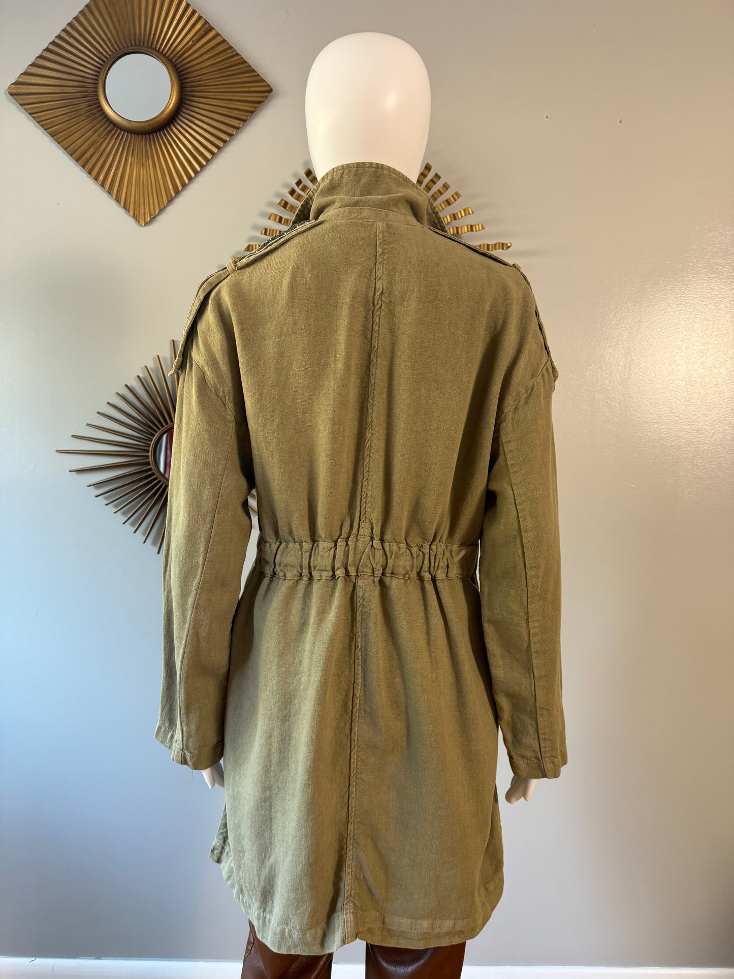 ZARA - Khaki Green Linen Trench Jacket