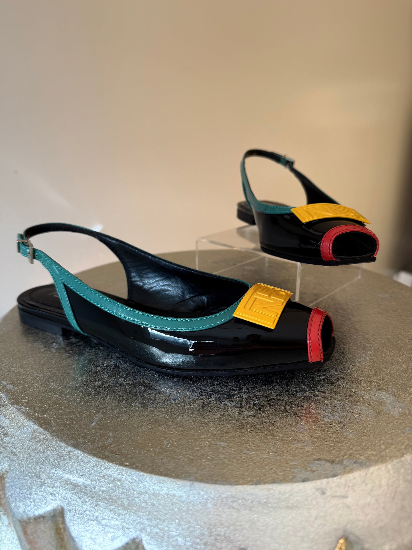 FENDI - Black Slingback Peeptoe Flats
