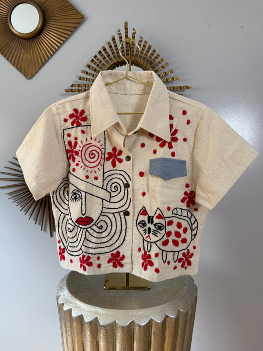 Madame Red Hand Embroidered Top