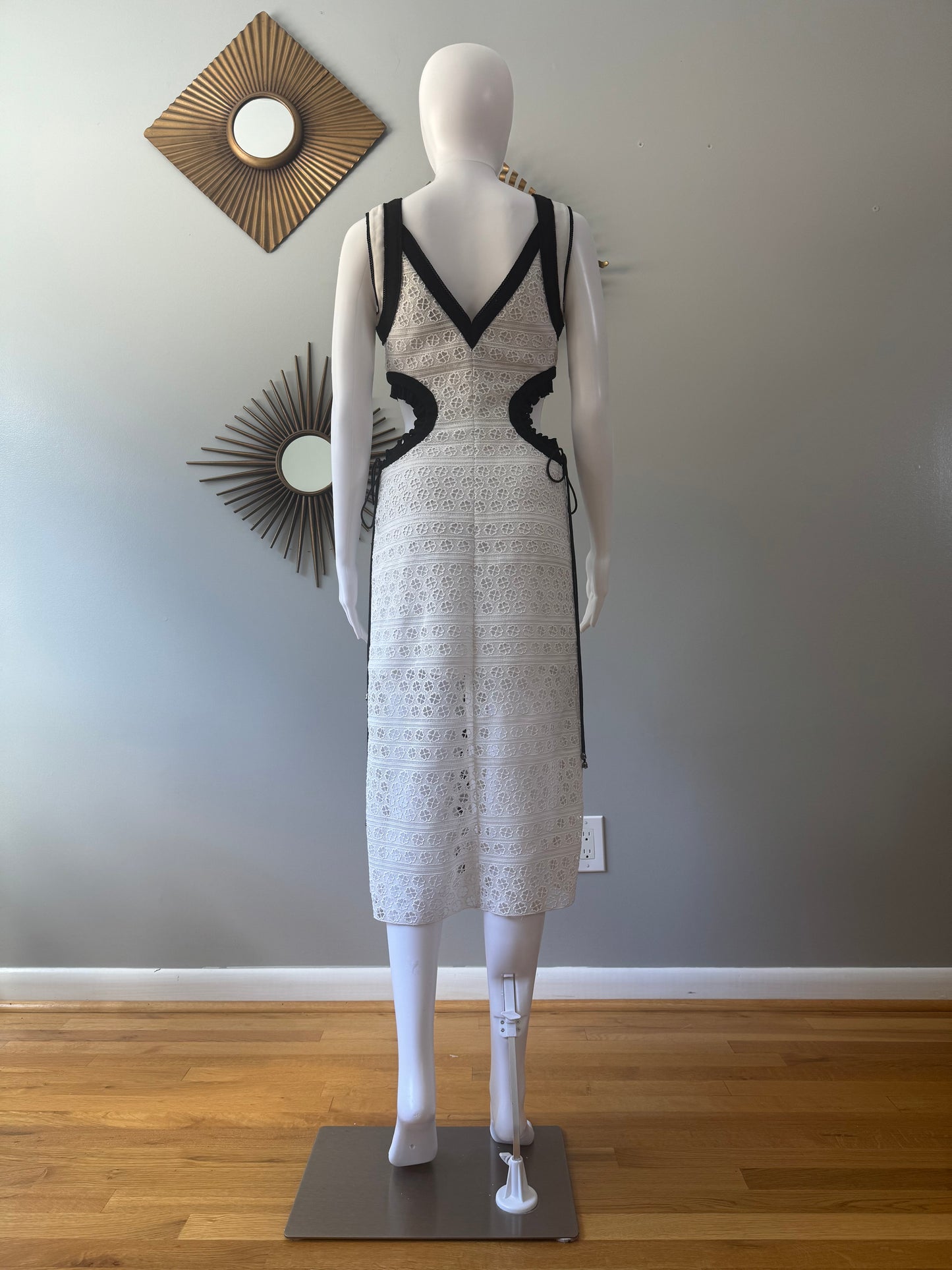 Self Portrait - Black & White Midi Dress w/ Side Cutouts