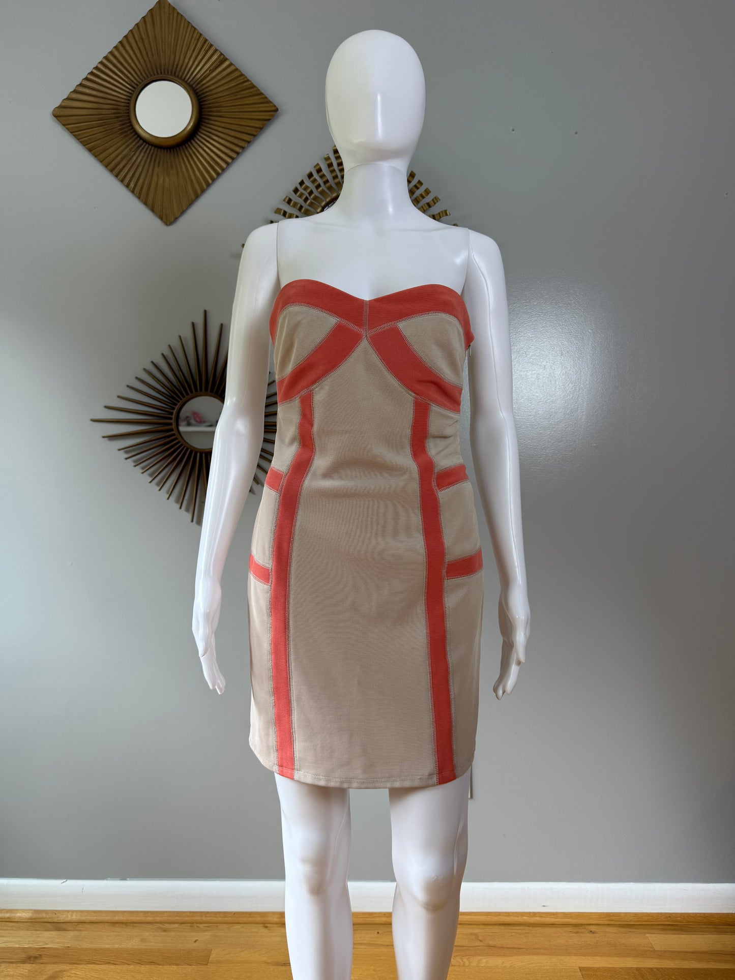 Wow Couture - Beige Strapless Bandage Dress