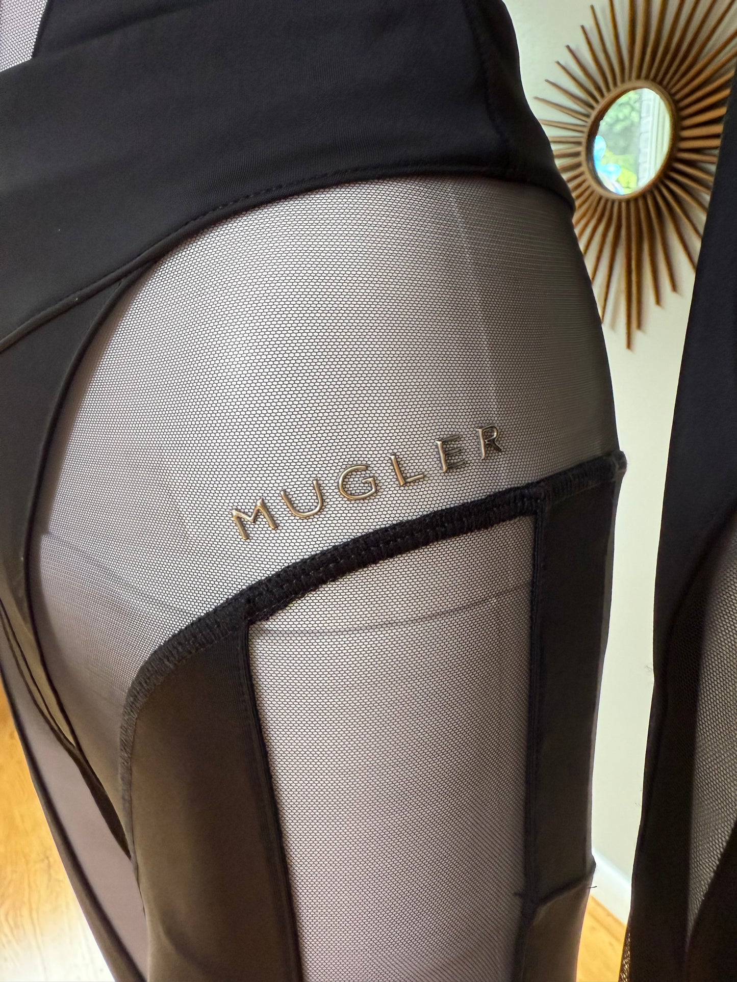 Mugler x H&M - Black Mesh Paneled Stirrup Bodysuit/Leggins Set