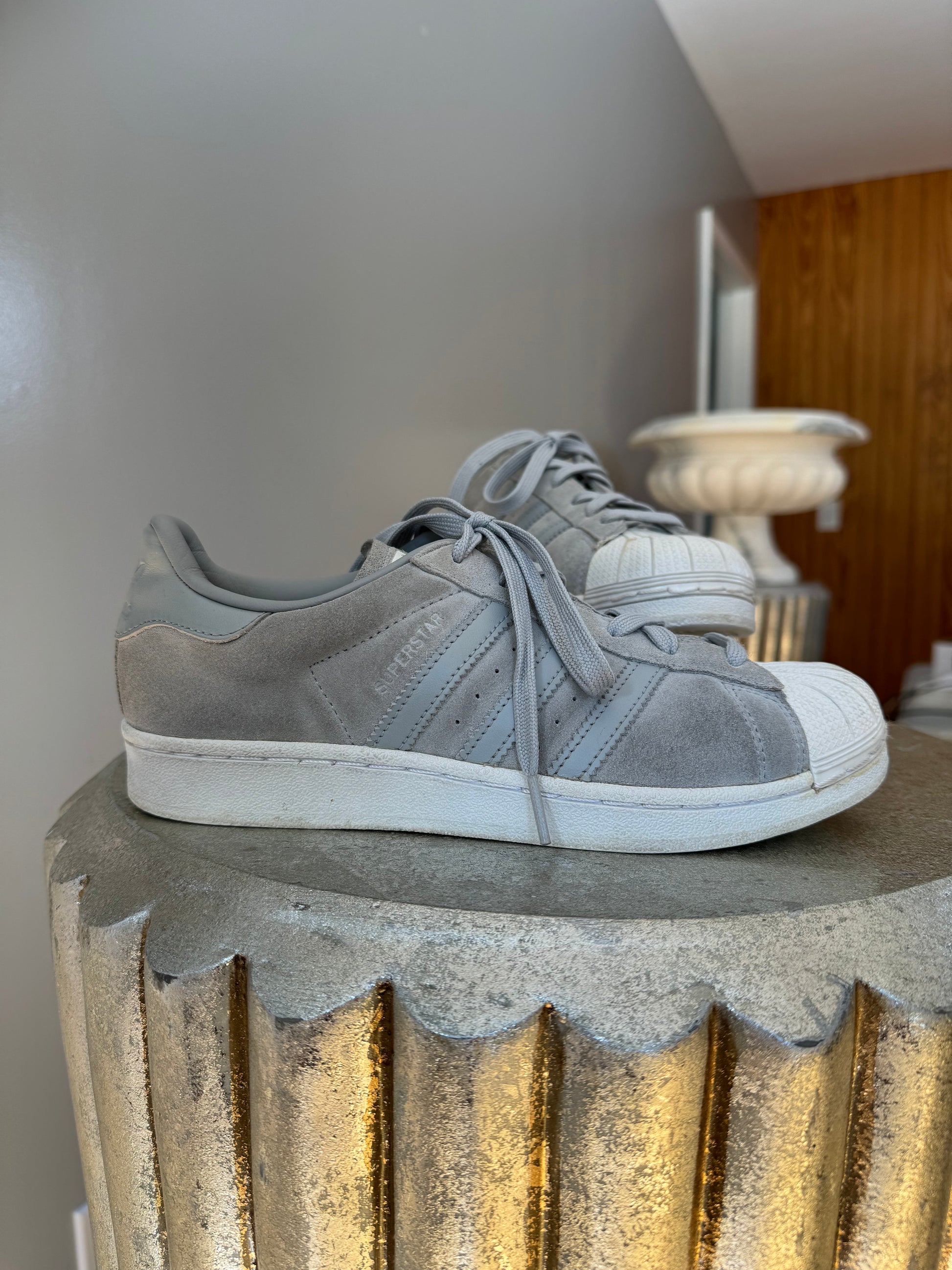Adidas - Grey Suede Superstar Sneakers-Chic Couture Closet ATL