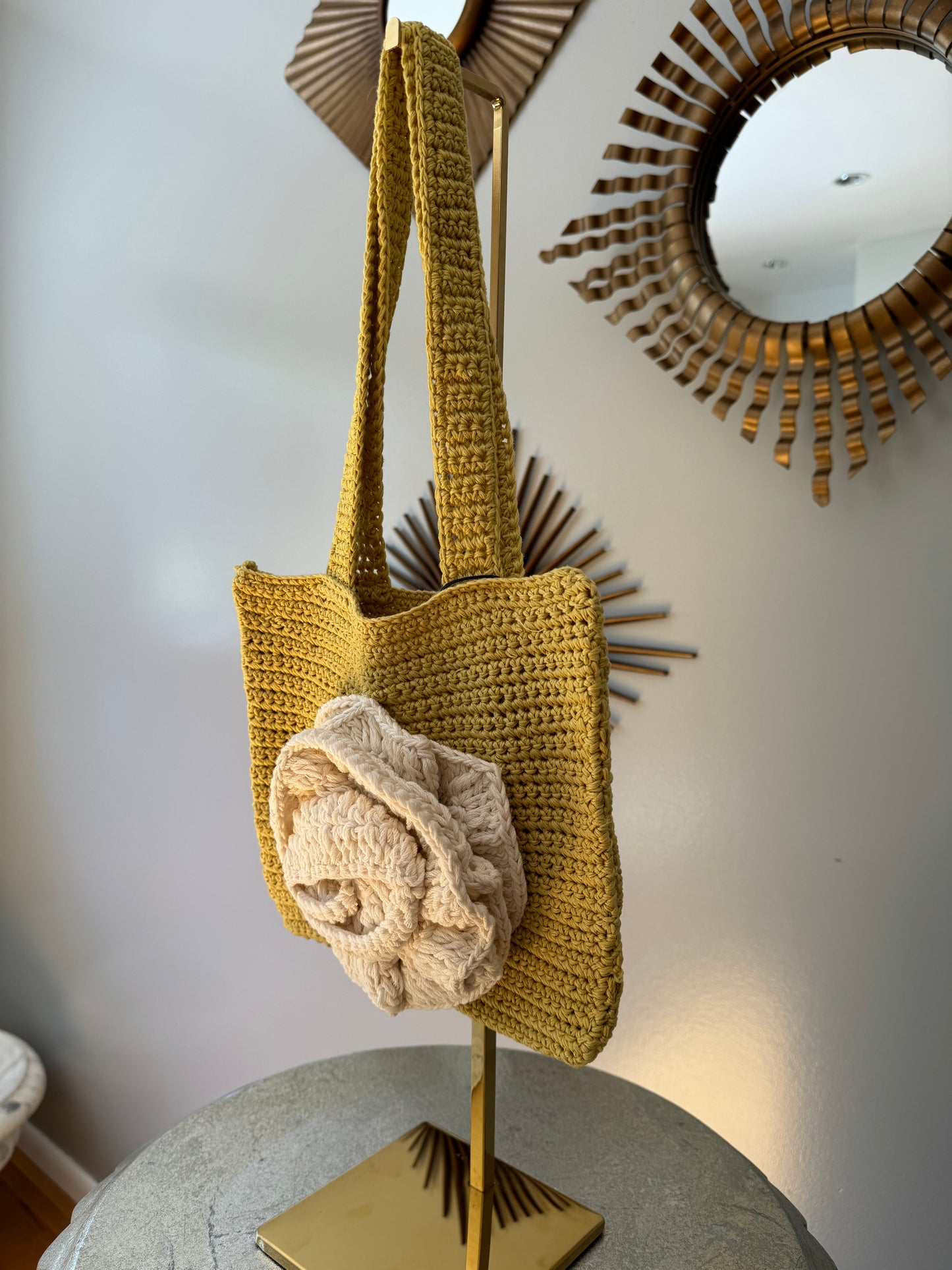 MANGO - Yellow Crochet Flower Bag