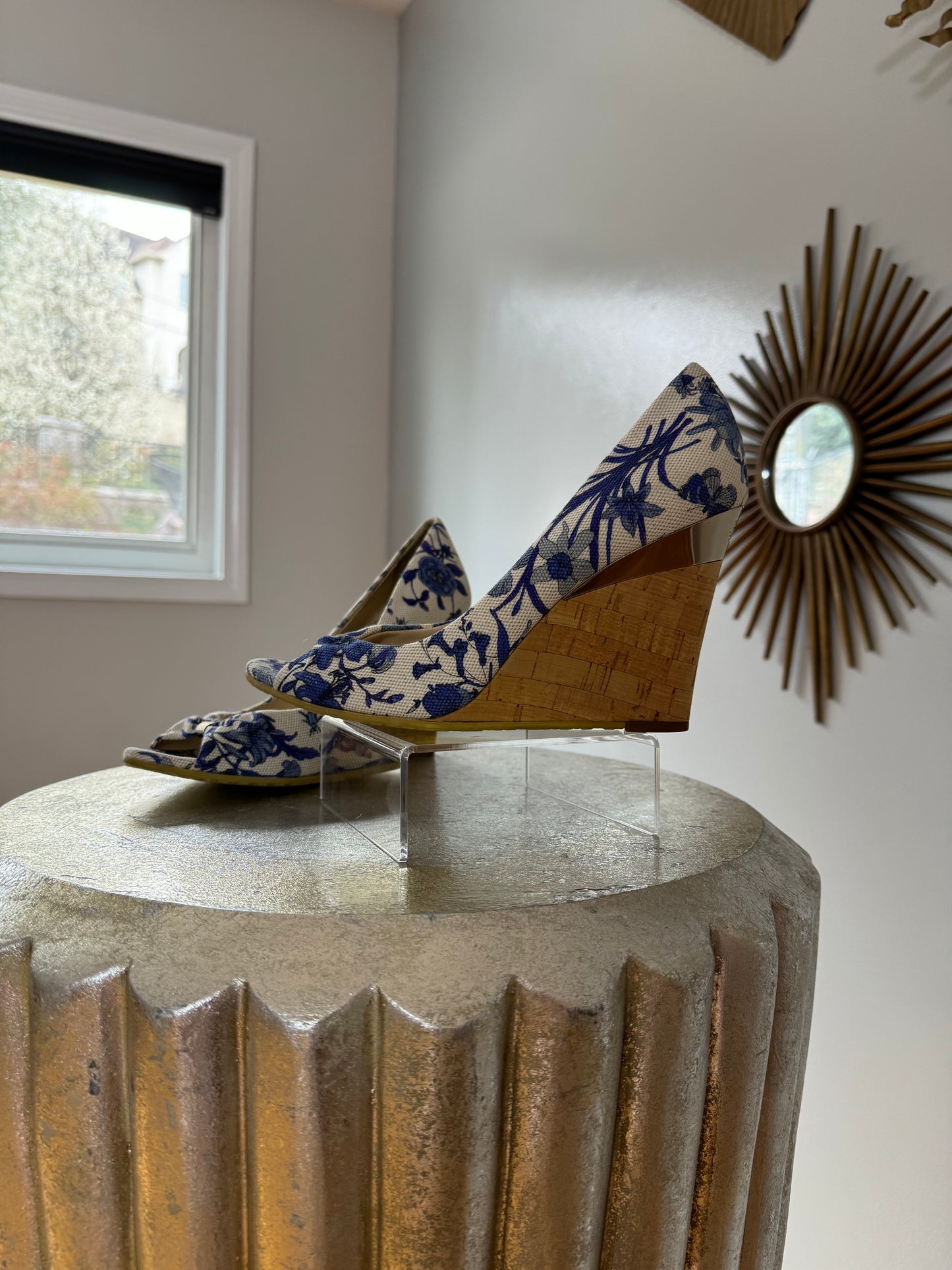 GUCCI- Blue Floral Canvas Wedge Sandal