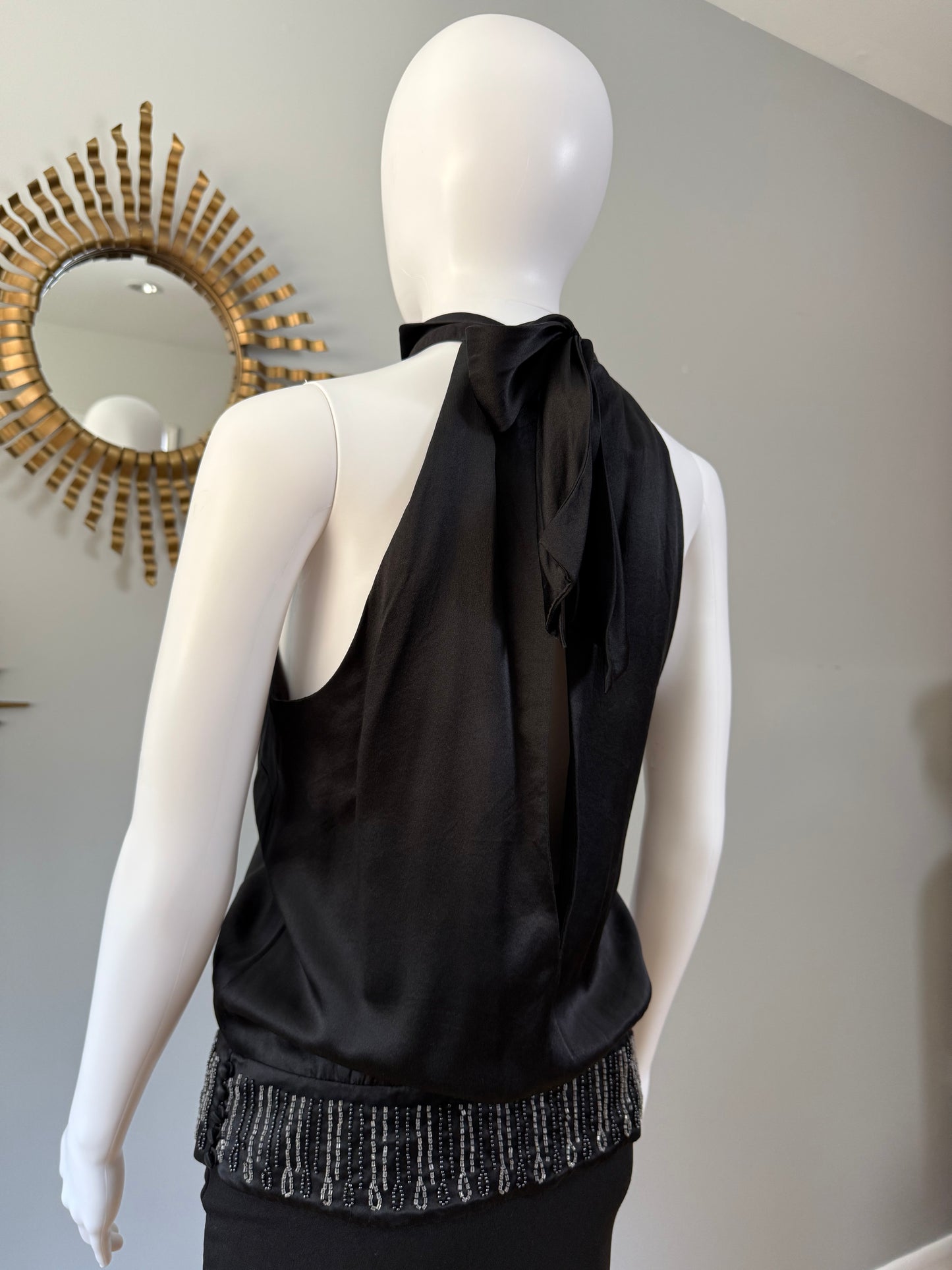 BCBGMaxAzria- Black Beaded Halter Top