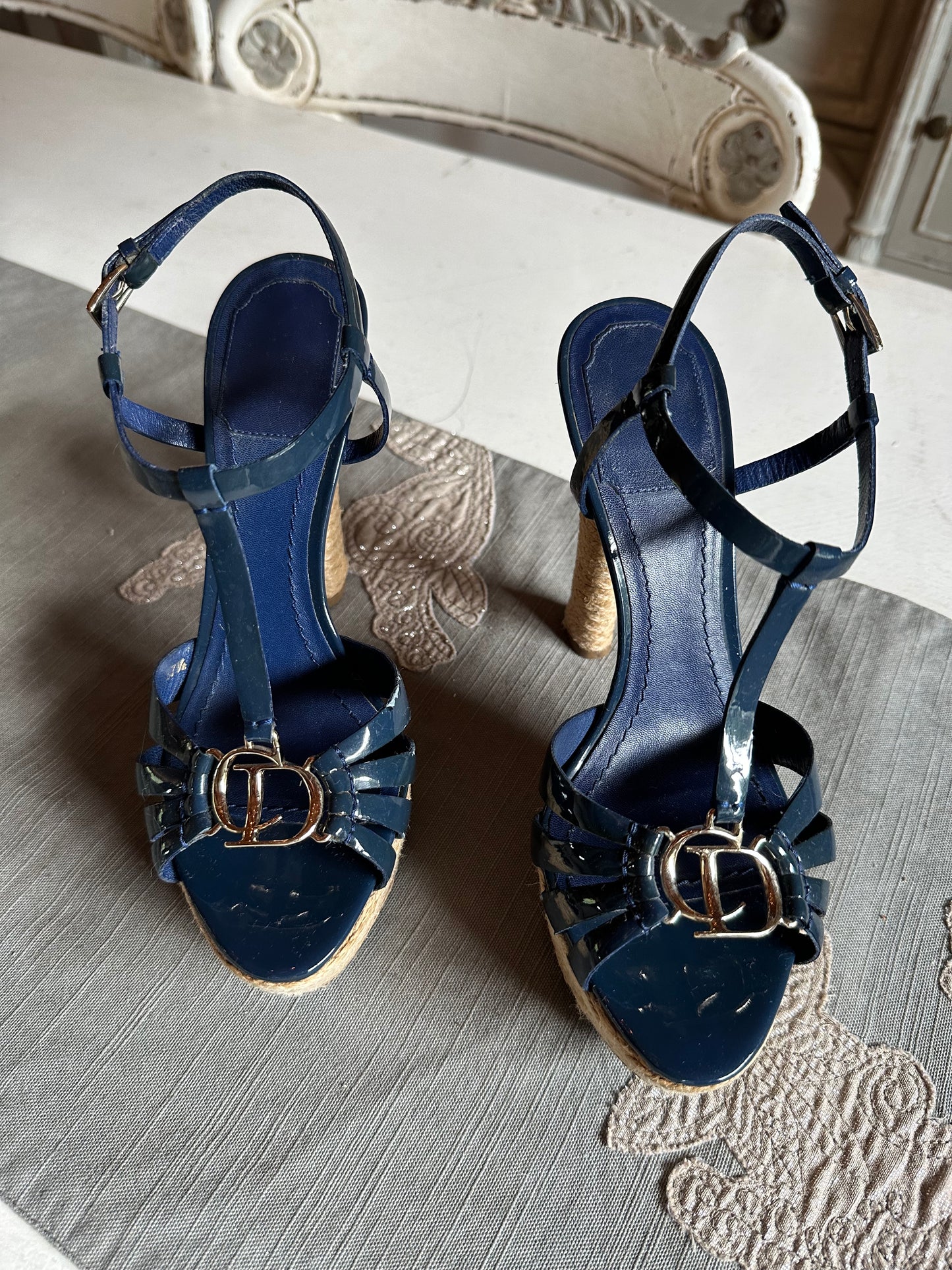 Christian Dior - Blue Patent Leather Strappy Sandals