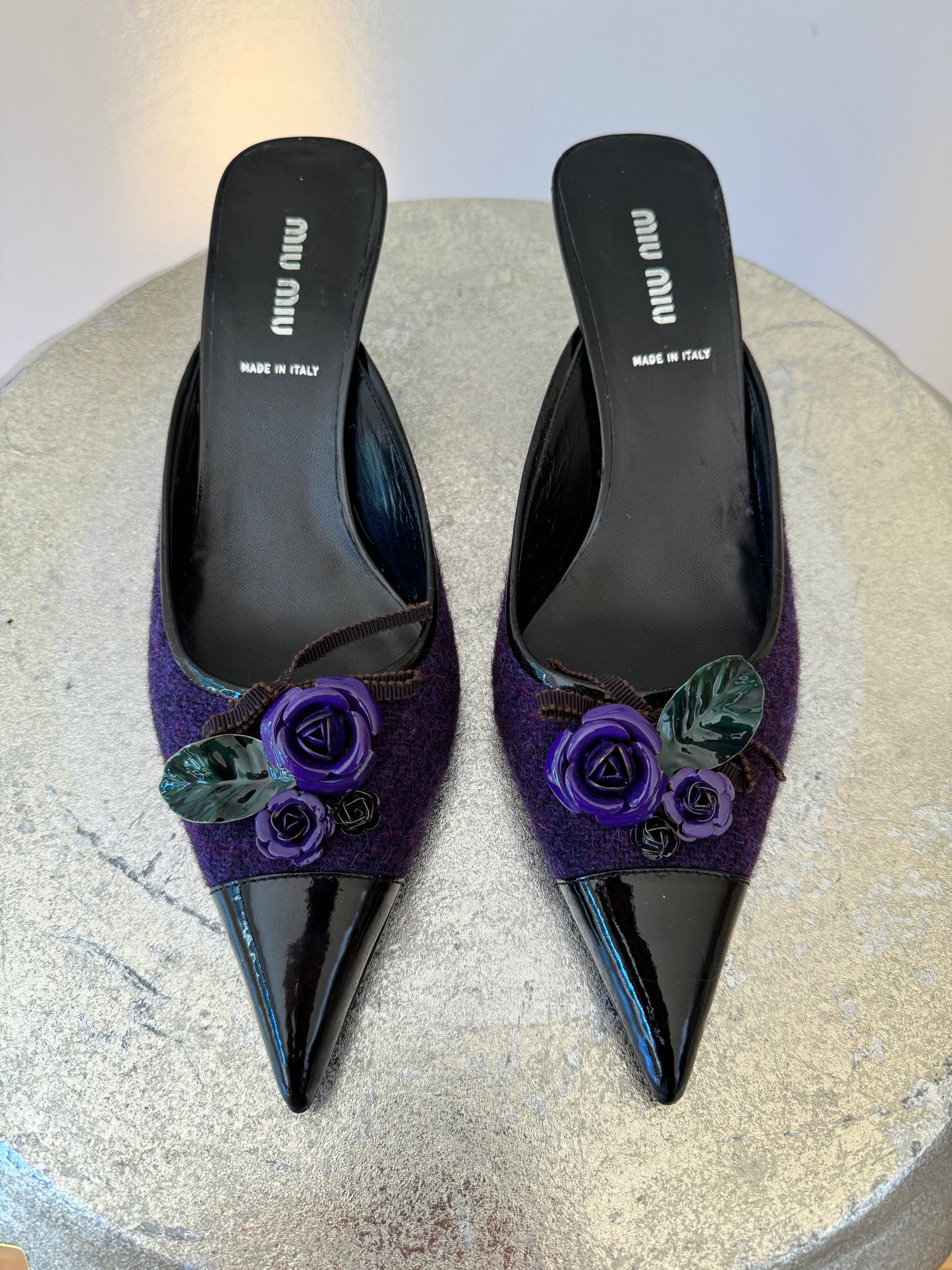 MIU MIU - Purple Rose Tweed Pointed Mules