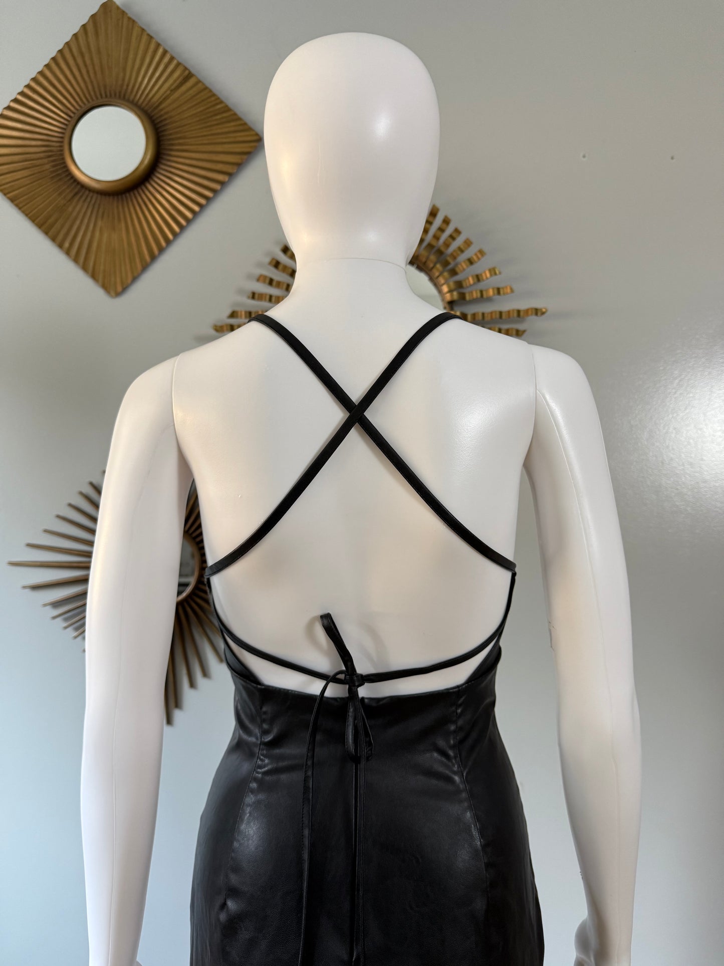 ZARA - Black Faux Leather Midi Dress