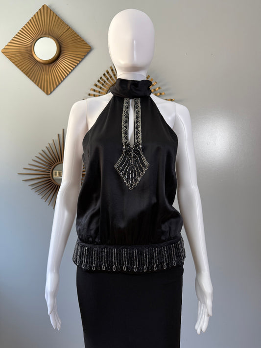 BCBGMaxAzria- Black Beaded Halter Top