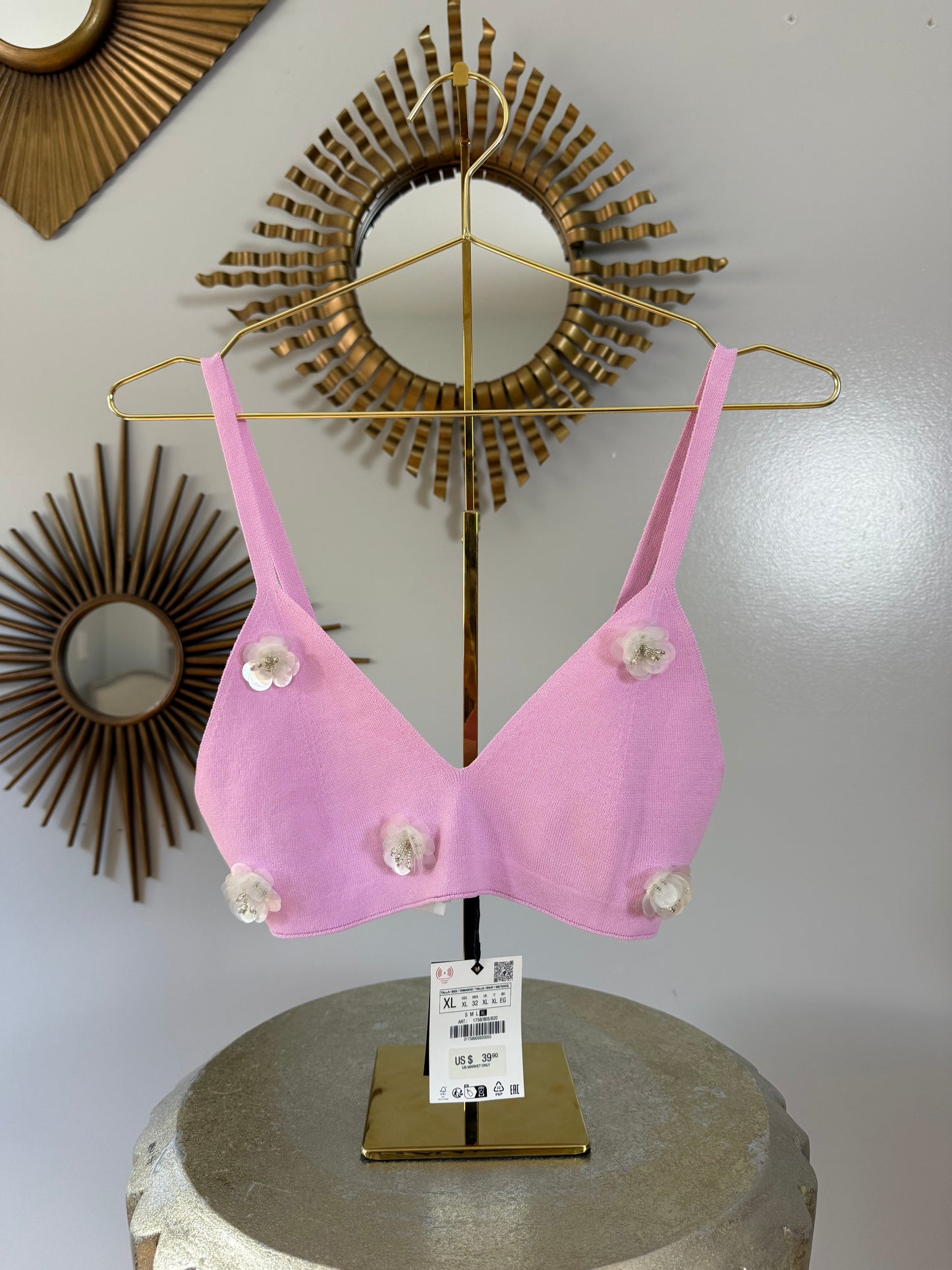 Zara - Pink Crop Top w/ Flowers