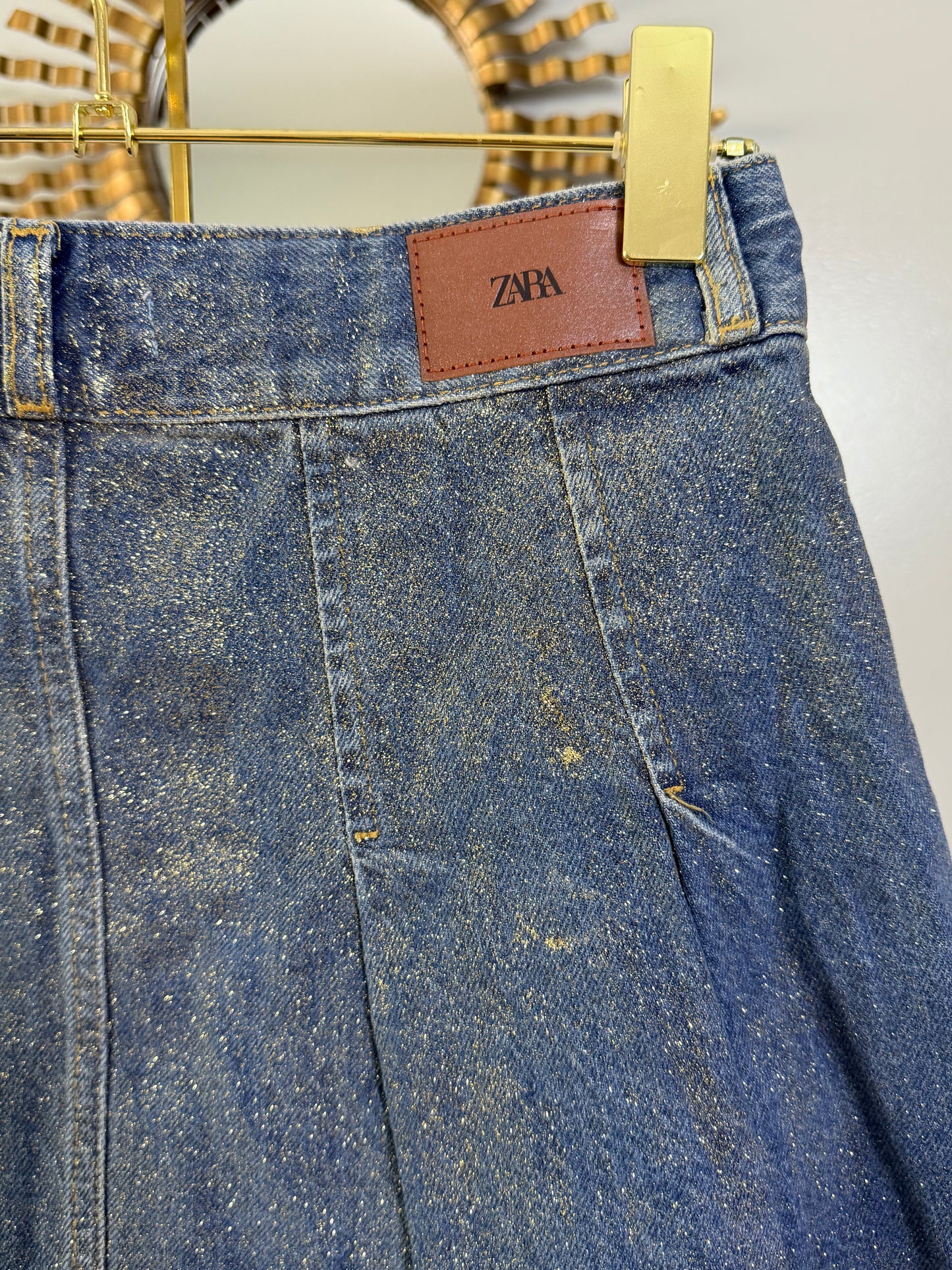 ZARA - Blue Denim Mini Skirt w/ Gold Accents