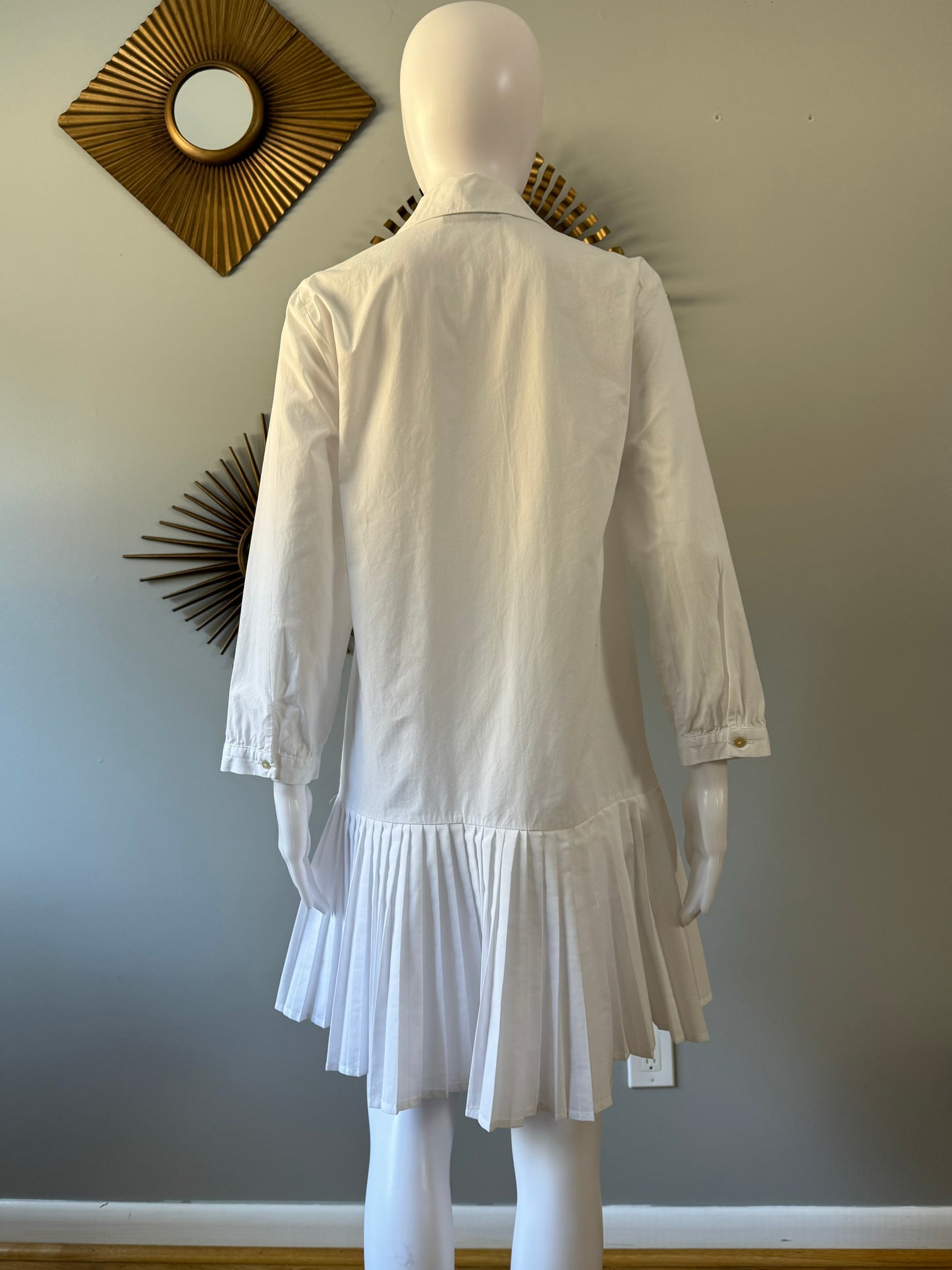 ZARA - White Pleated Skirt Shirt Dress