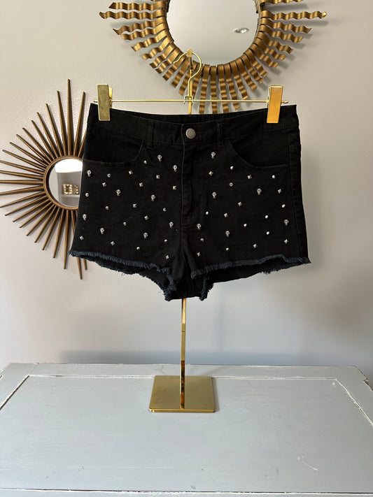 H&M Divided - Black Skull & Spikes High Waist Shorts