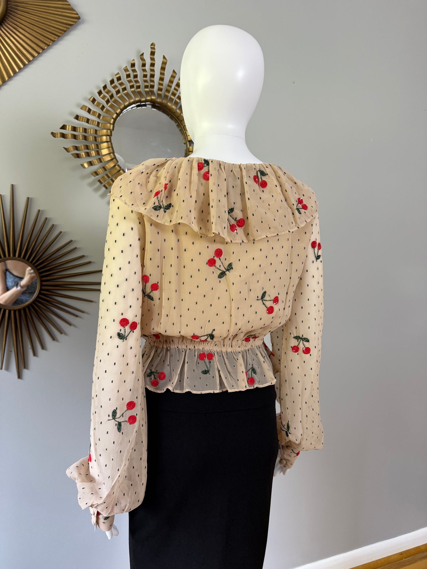 NBD - Cream Cherry Pie Ruffled Blouse