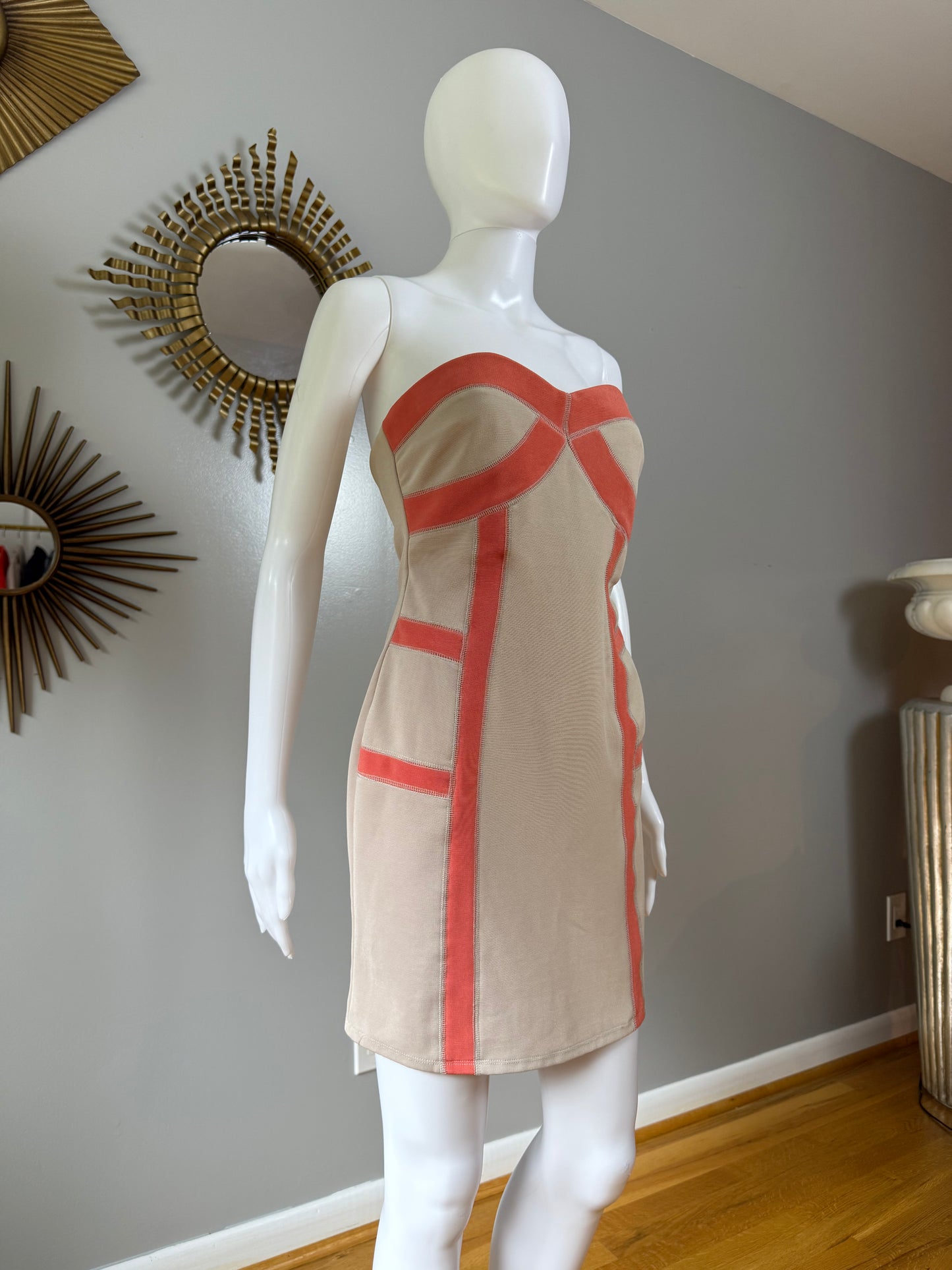 Wow Couture - Beige Strapless Bandage Dress