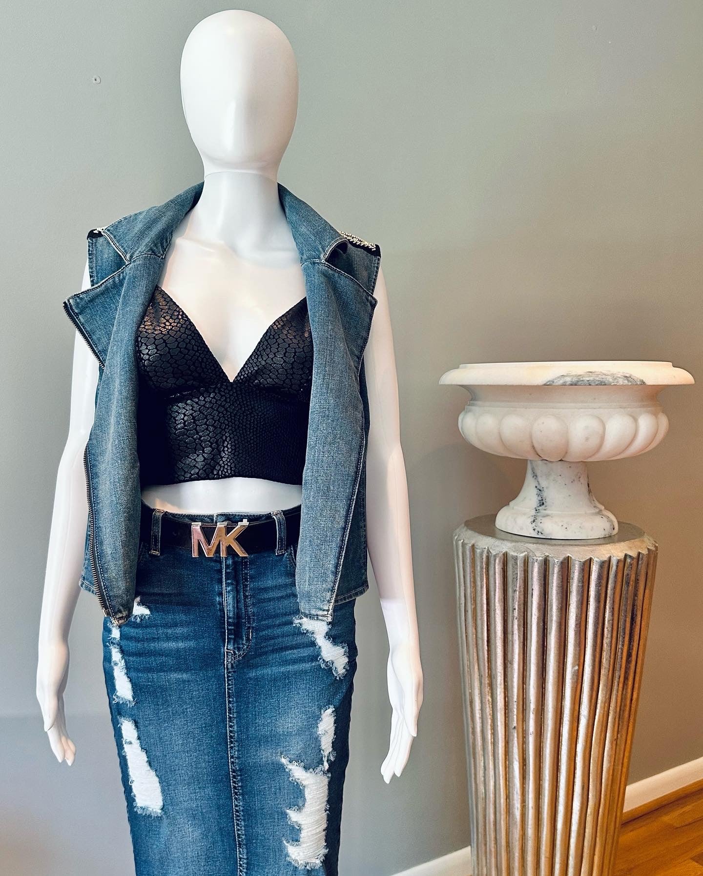 Paige - Chelsea Denim Vest w/ Beaded Shoulder Embellishments