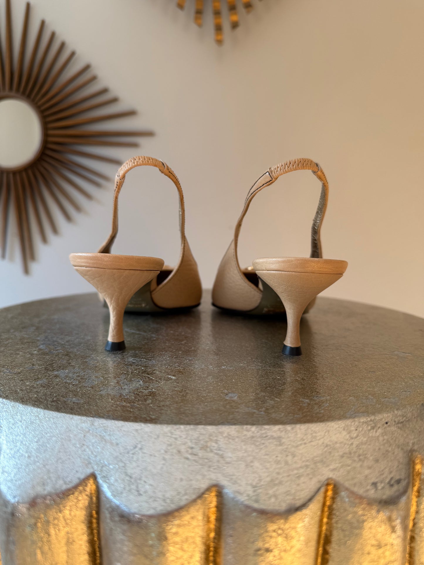 Dolce & Gabbana - Beige Leather Slingback Pumps