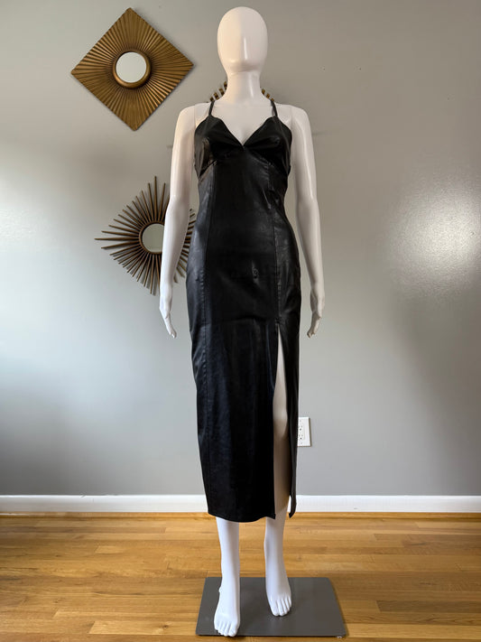 ZARA - Black Faux Leather Midi Dress