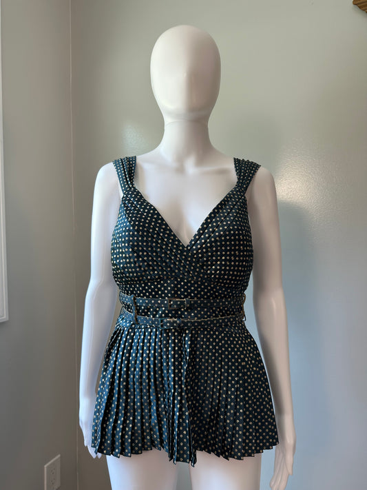 Adam Lippes - Green W/ Gold Polka Dots Top-Chic Couture Closet ATL
