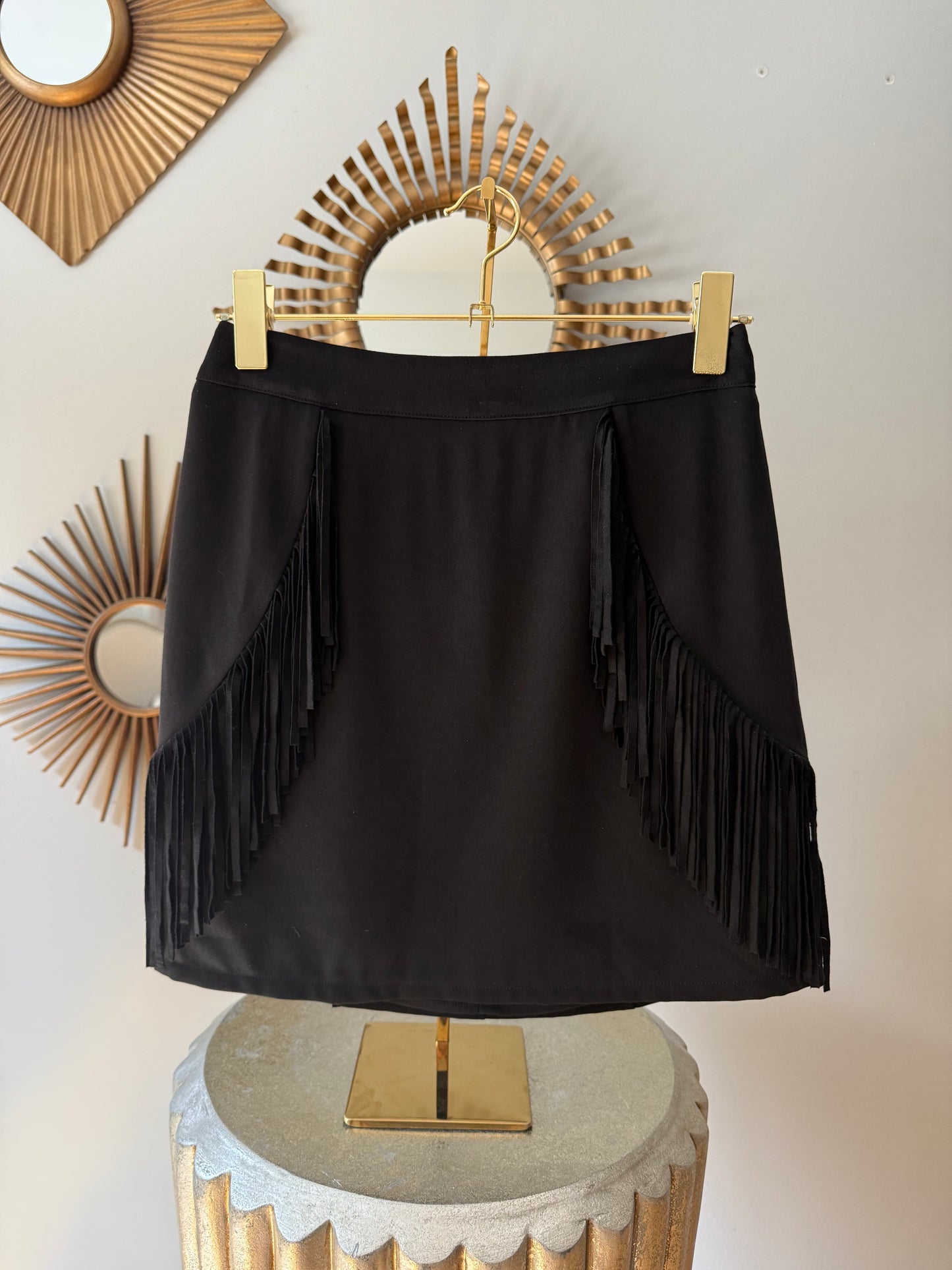 Black Fringe Mini Skirt