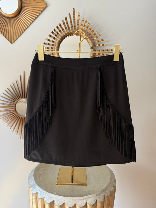 Black Fringe Mini Skirt
