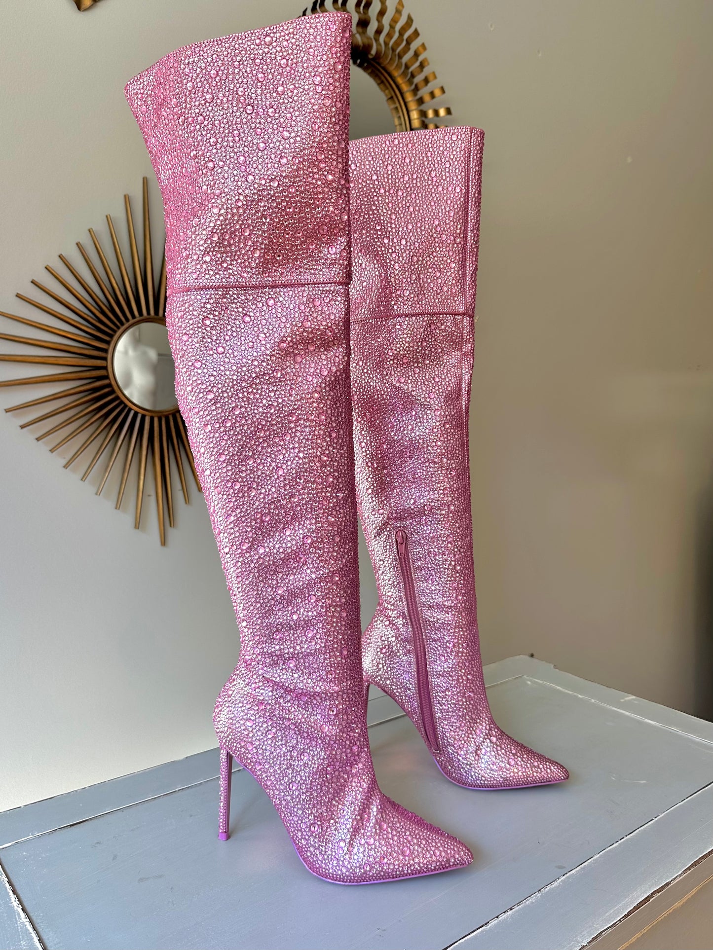 Steve Madden - Pink Vivianne Rhinestone Knee High Boots