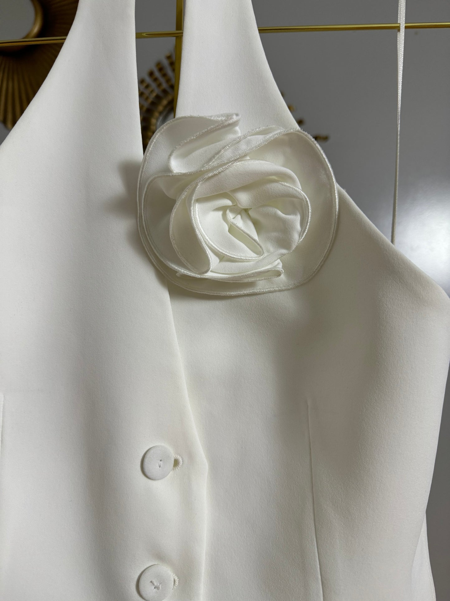 MANGO - White Vest w/ Flower Appliqué