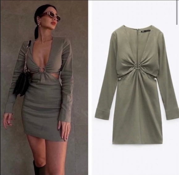 ZARA - Green Deep V Mini Dress