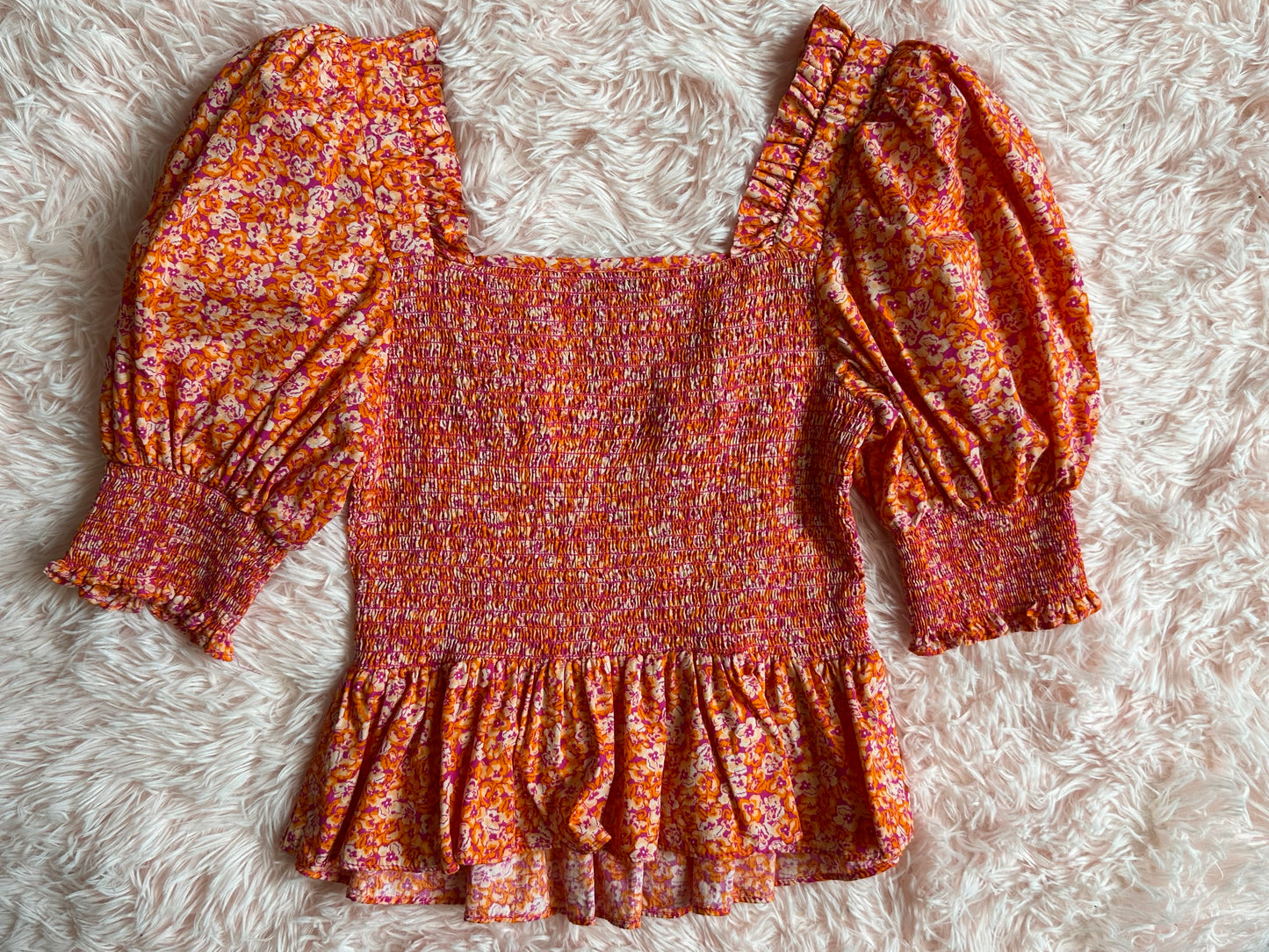 CeCe - Orange Top w/ Puff Sleeves
