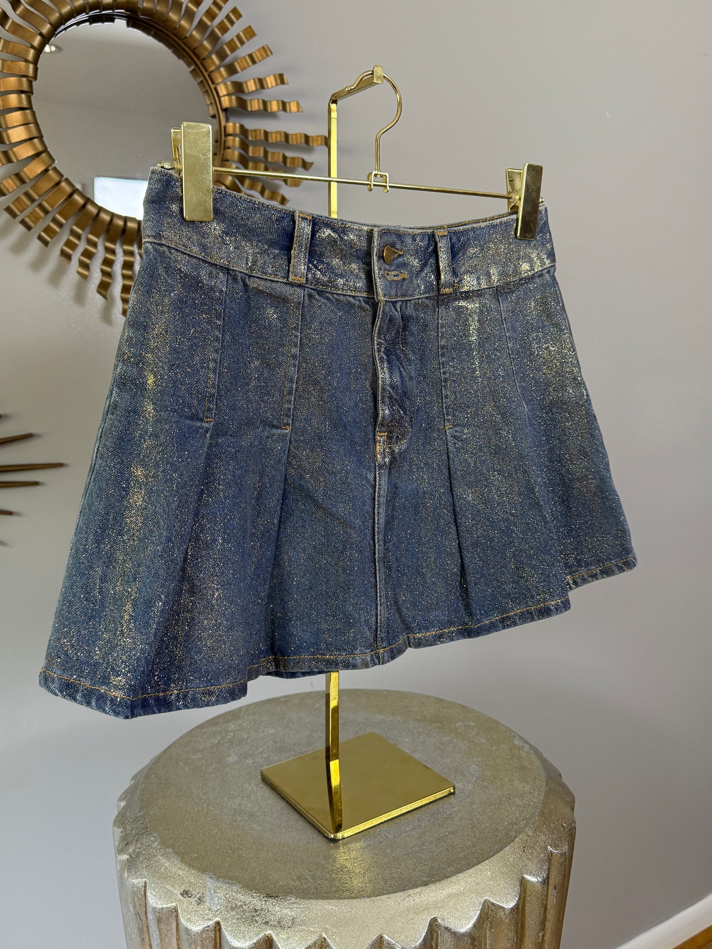 ZARA - Blue Denim Mini Skirt w/ Gold Accents