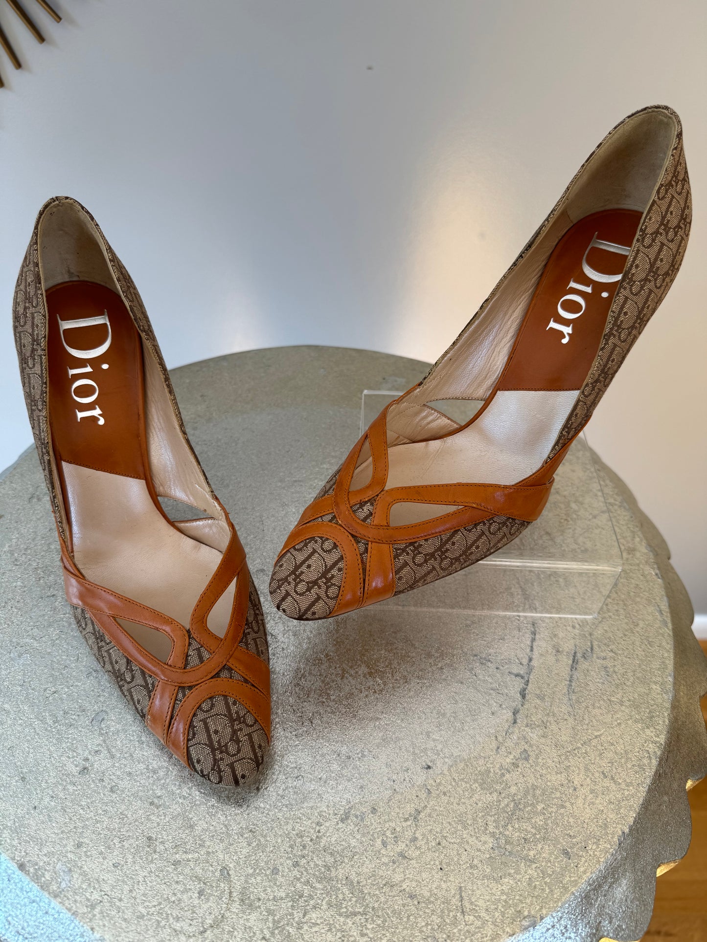 Dior - Brown Diorissimo Canvas & Leather Trim Pumps