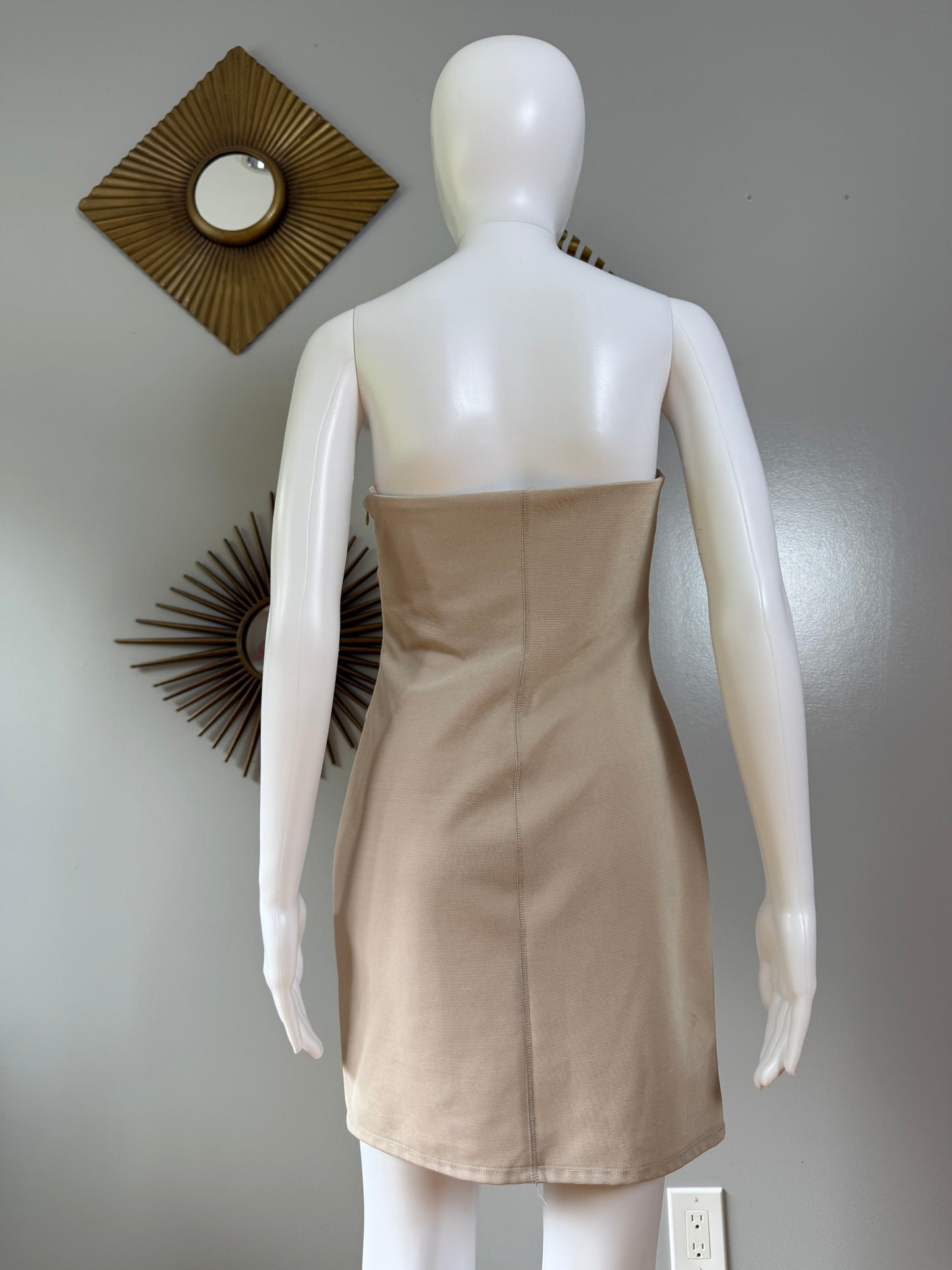 Wow Couture - Beige Strapless Bandage Dress